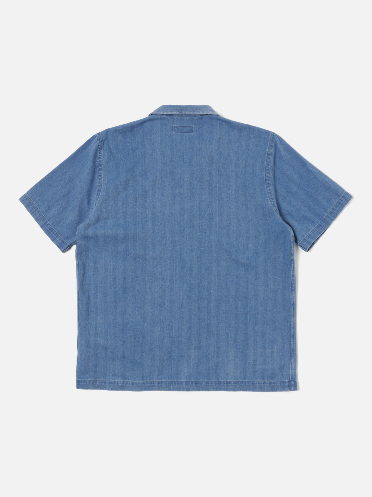 Universal Works Road Shirt in Washed Indigo Herringbone Denim