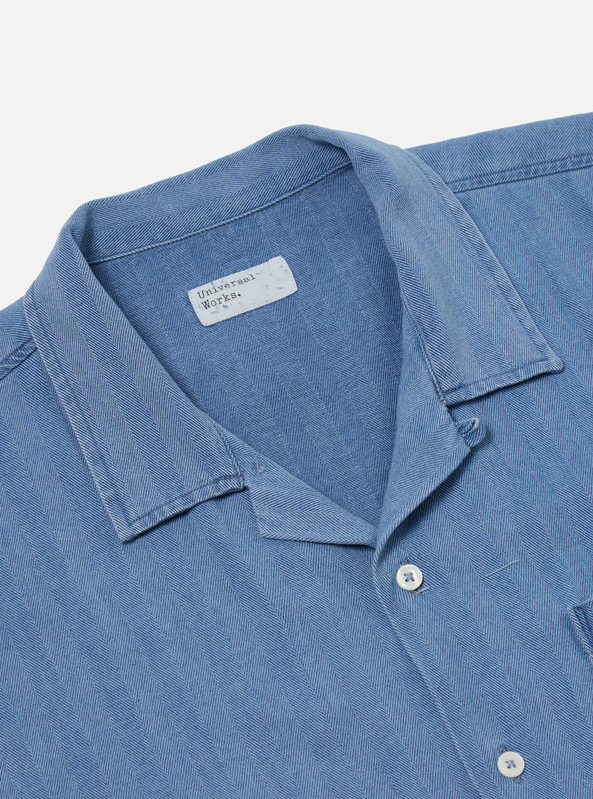 Universal Works Road Shirt in Washed Indigo Herringbone Denim