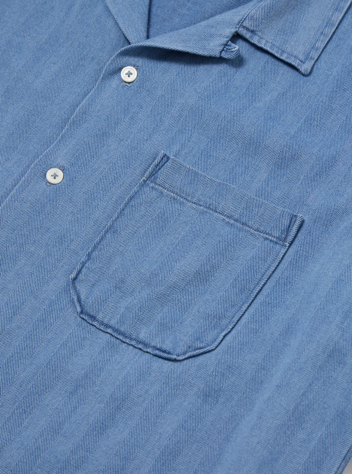 Universal Works Road Shirt in Washed Indigo Herringbone Denim