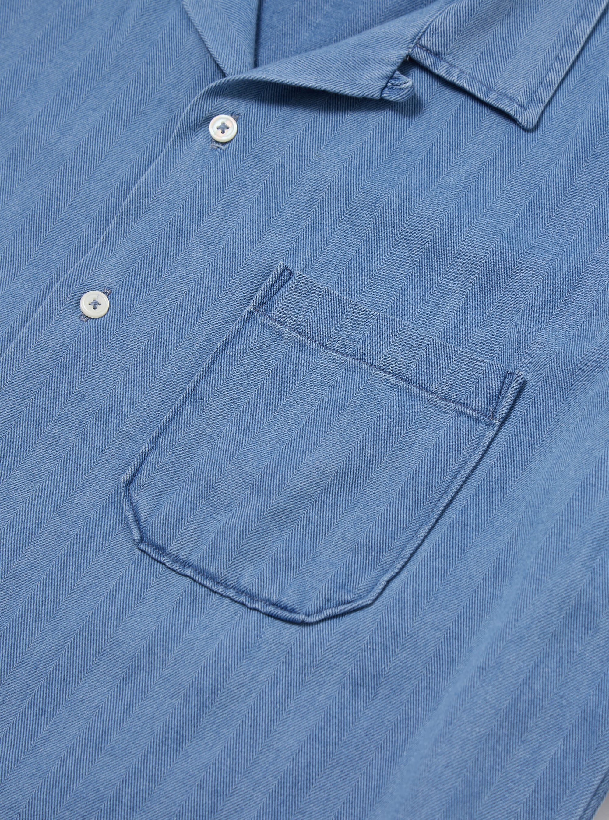 Universal Works Road Shirt in Washed Indigo Herringbone Denim