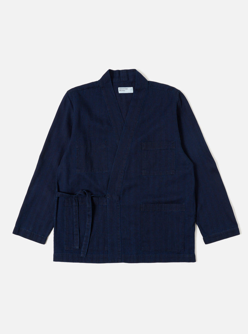 Universal Works Kyoto Work Jacket in Indigo Herringbone Denim