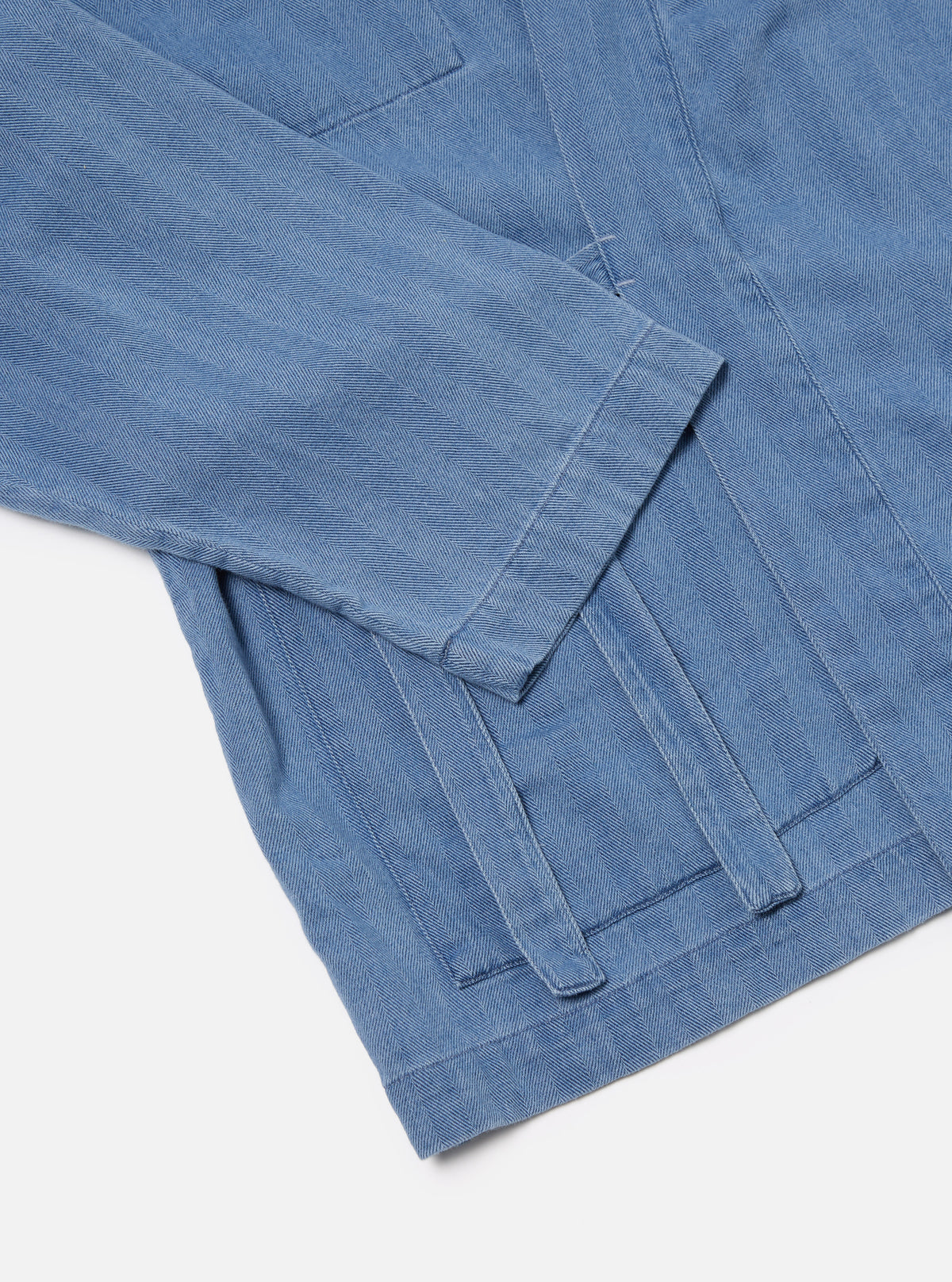 Universal Works Kyoto Work Jacket in Washed Indigo Herringbone Denim