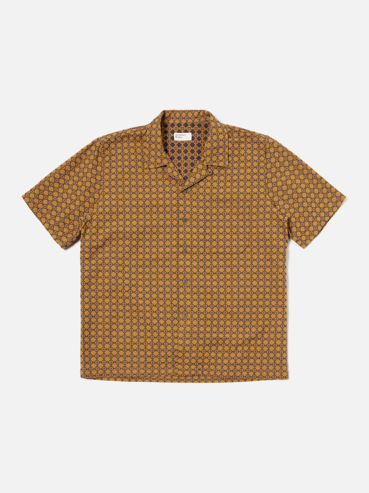 Universal Works Road Shirt in Gold/Navy Rhodes Cotton