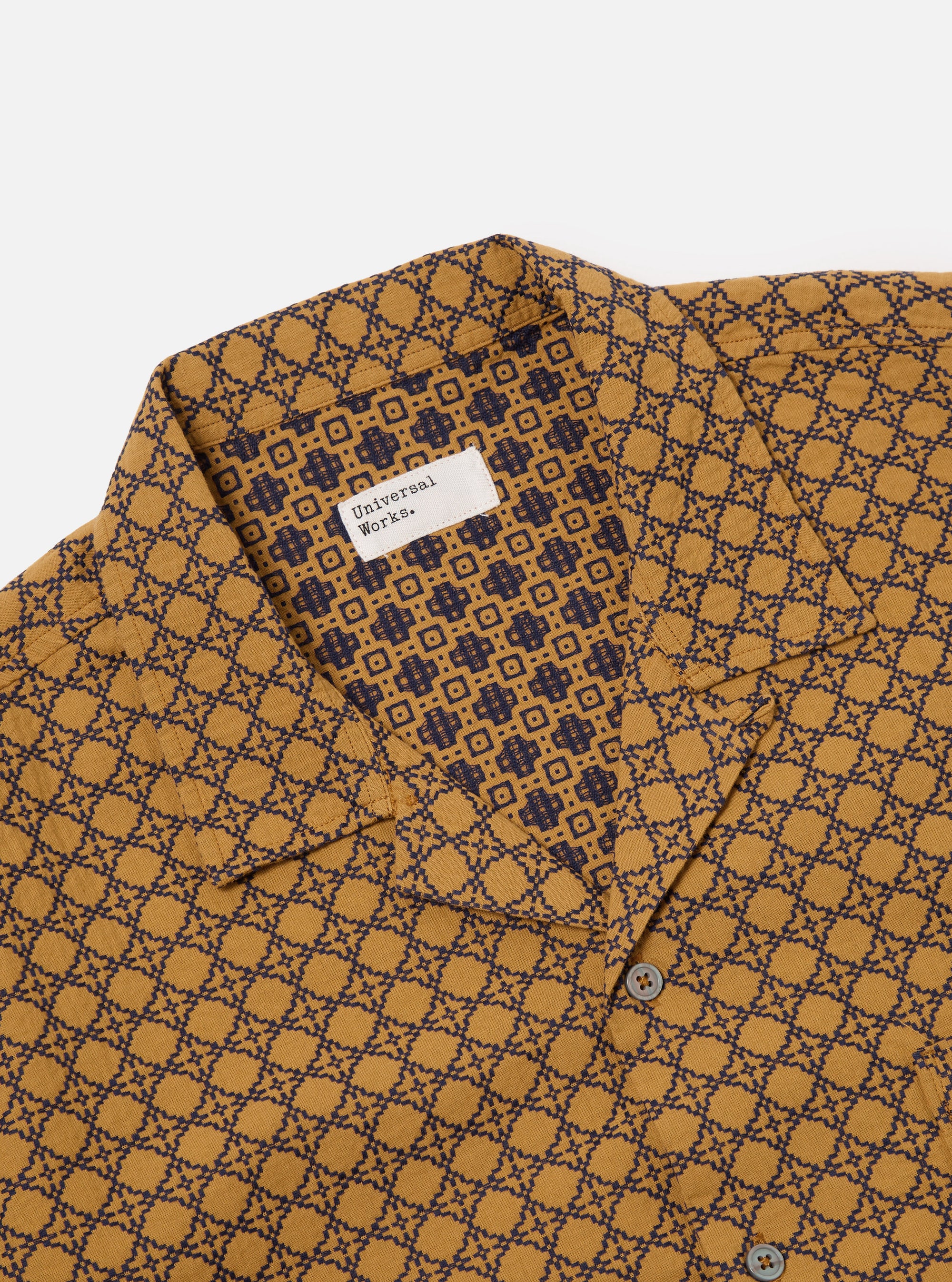 Universal Works Road Shirt in Gold/Navy Rhodes Cotton