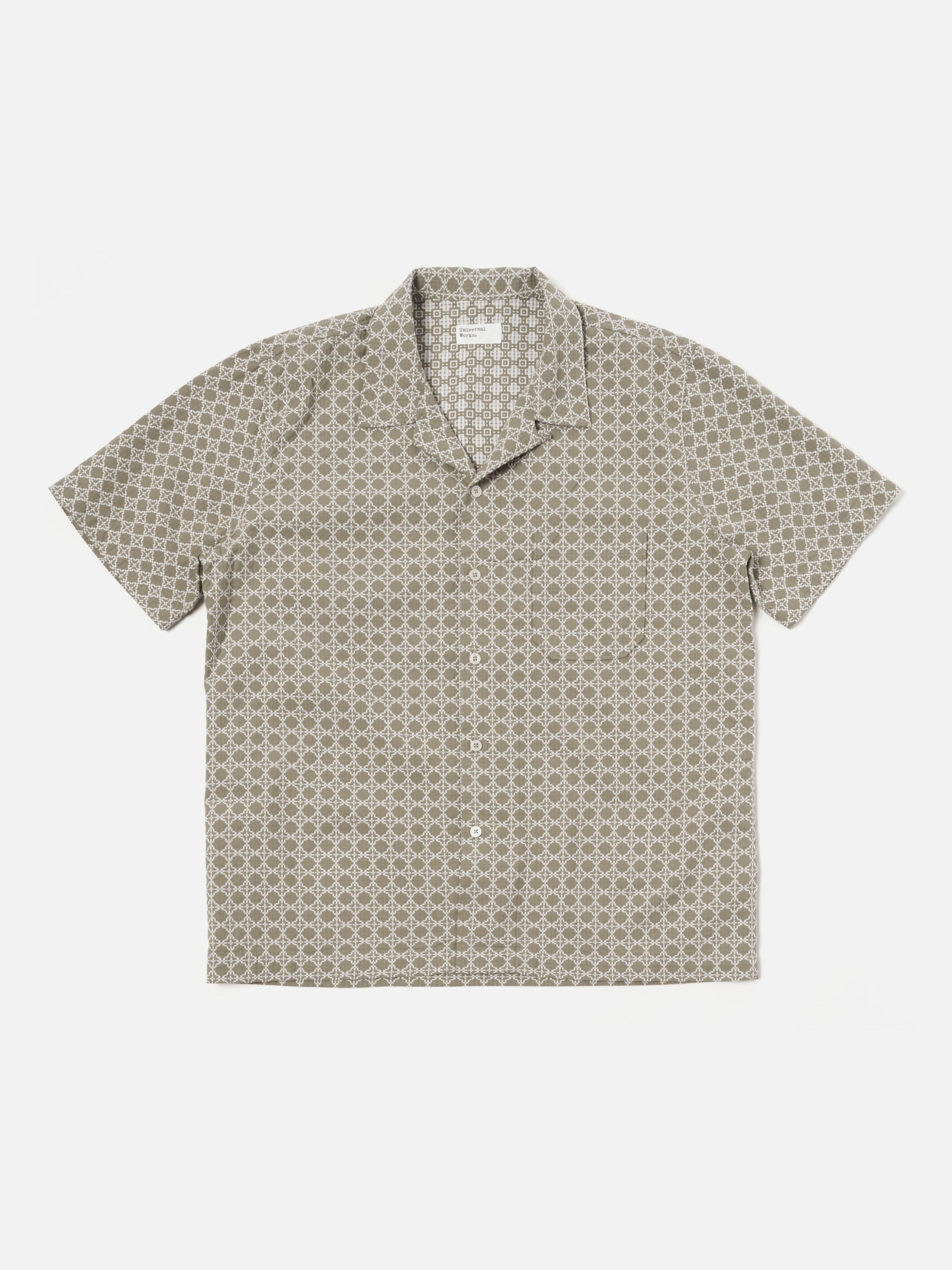 Universal Works Road Shirt in Sand/White Rhodes Cotton