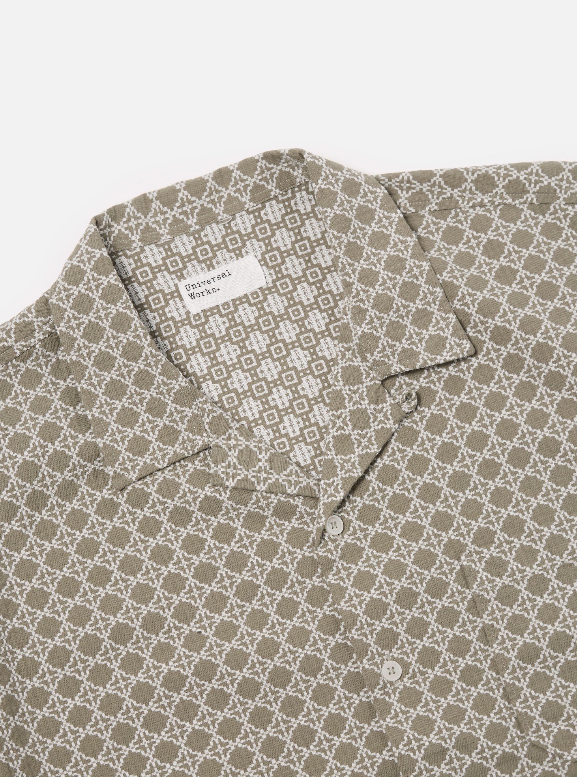 Universal Works Road Shirt in Sand/White Rhodes Cotton