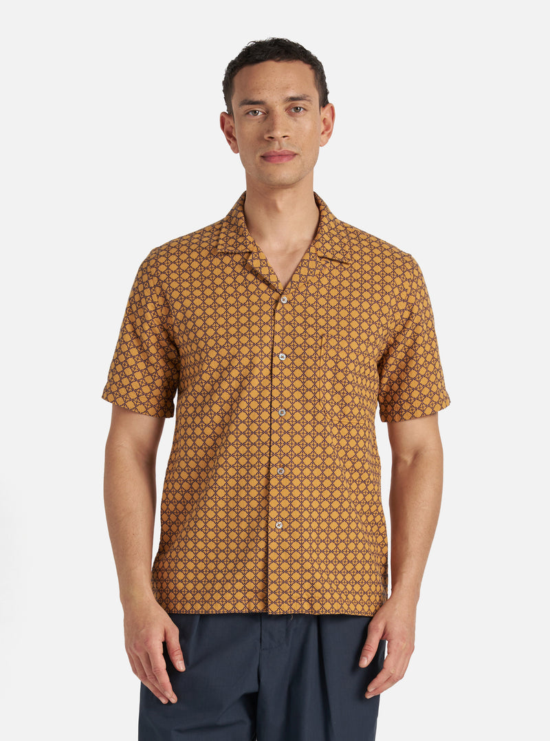 Universal Works Road Shirt in Gold/Navy Rhodes Cotton