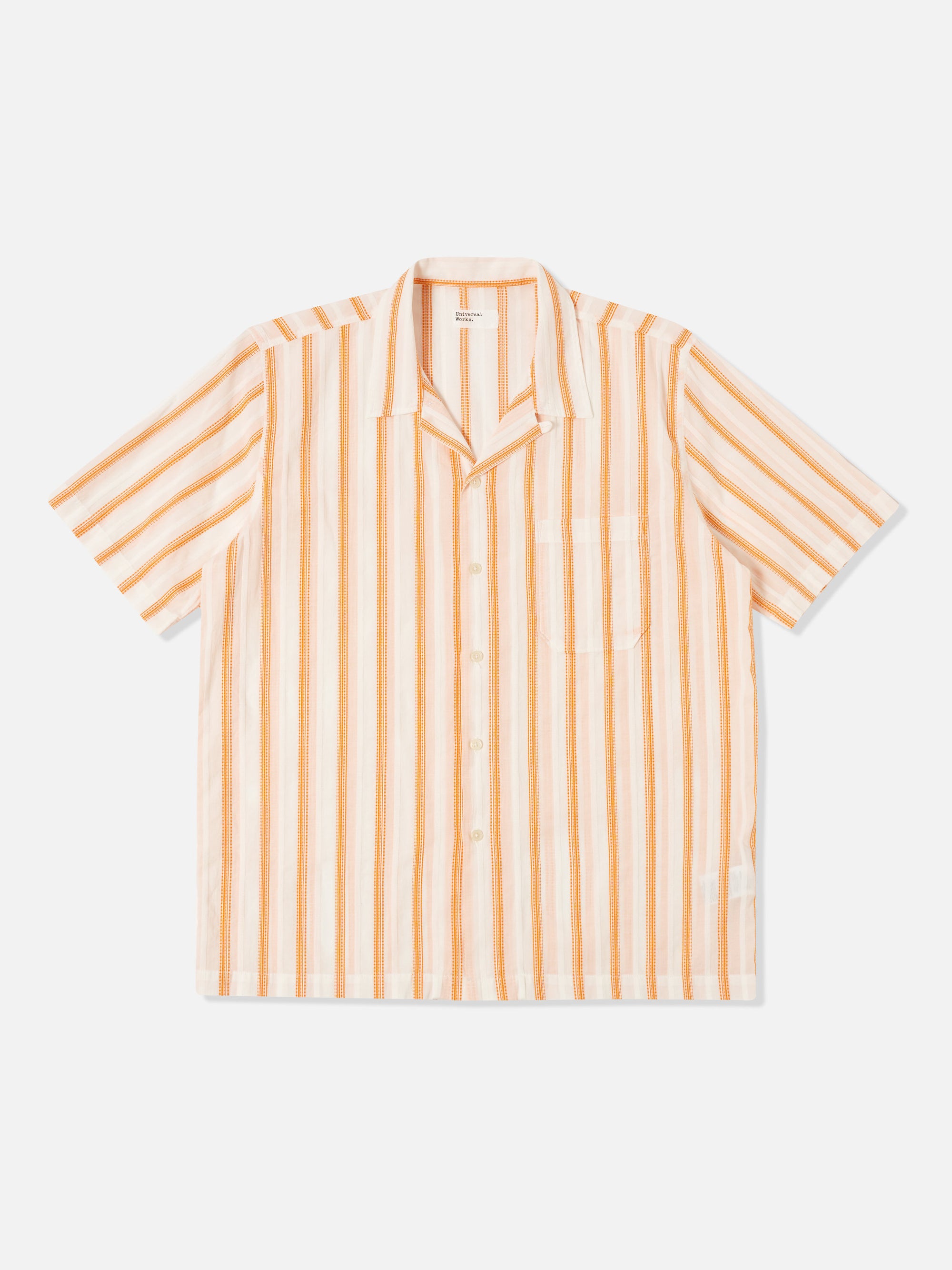 Universal Works Road Shirt in White/Orange Fans Stripe Cotton