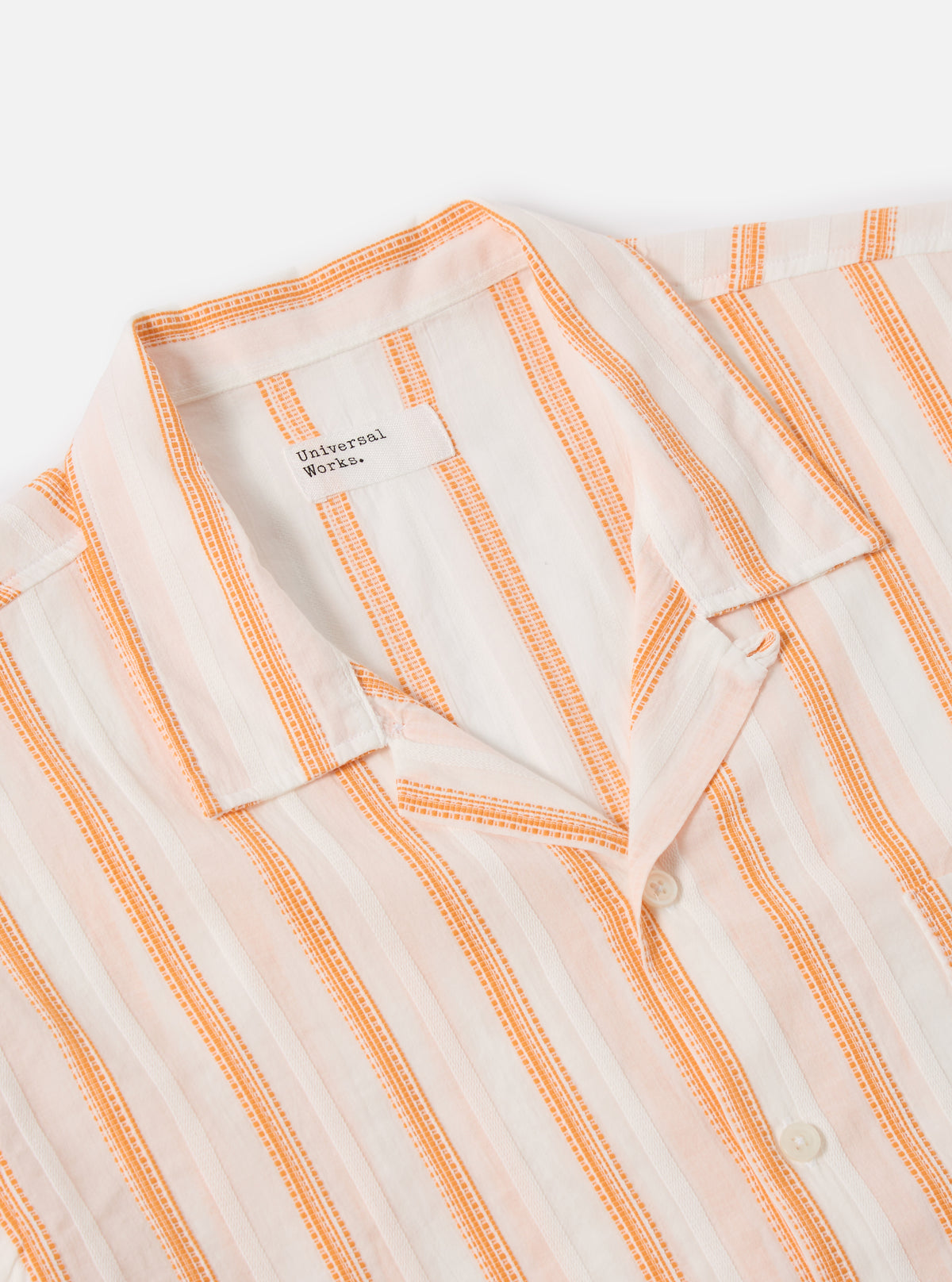 Universal Works Road Shirt in White/Orange Fans Stripe Cotton