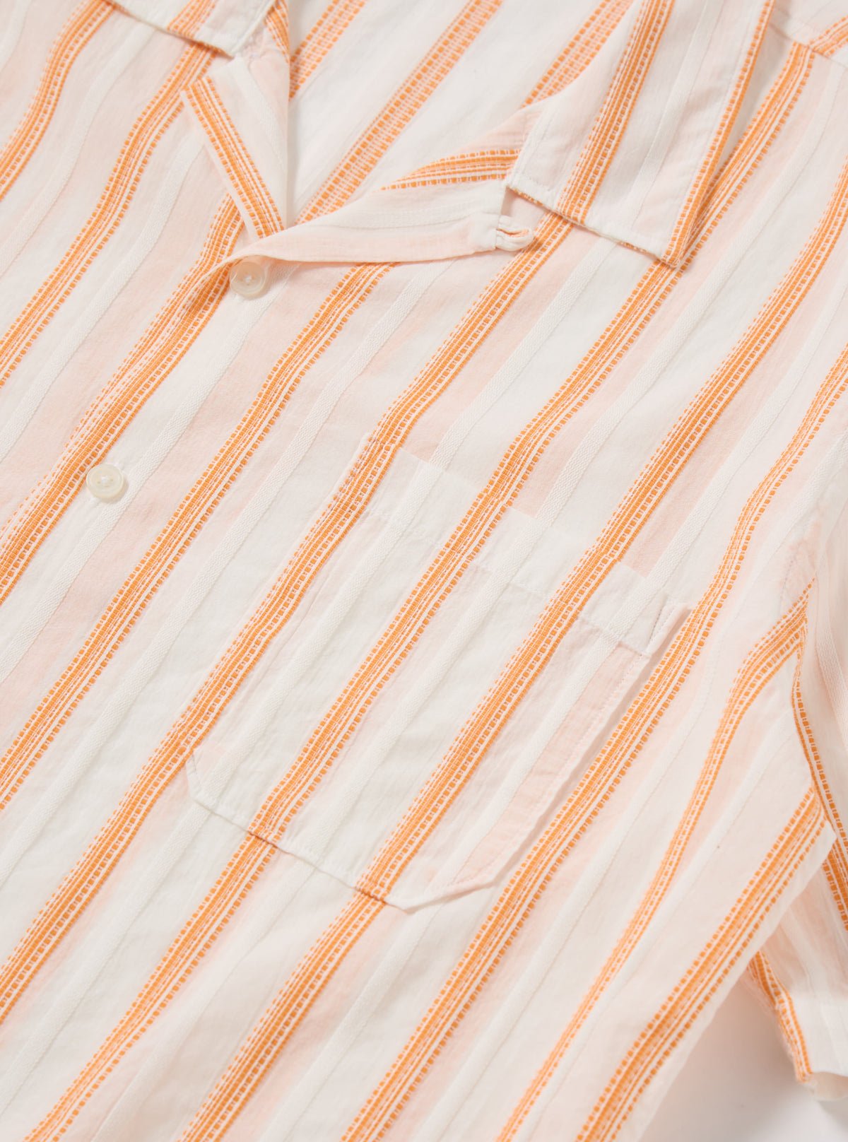 Universal Works Road Shirt in White/Orange Fans Stripe Cotton