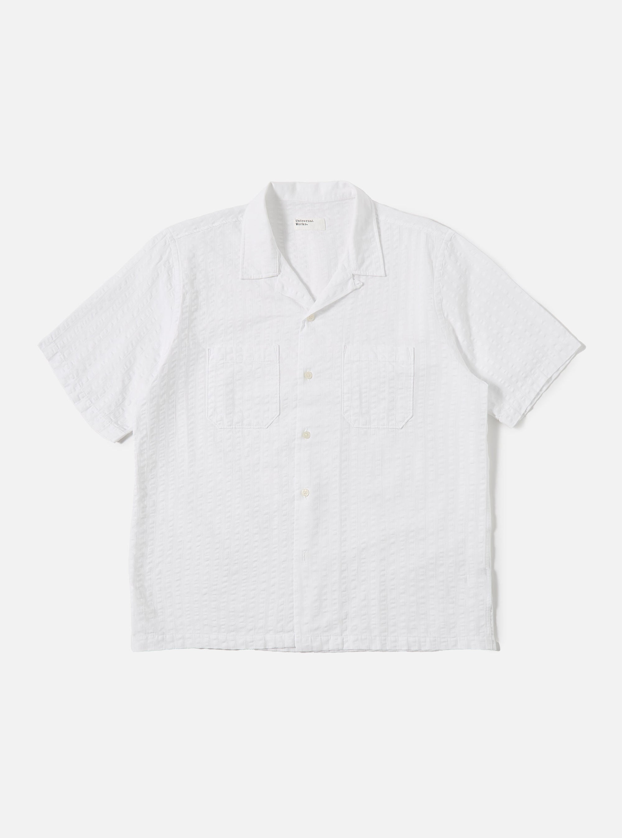 Universal Works Sal Road Shirt in White Kos Self Stripe