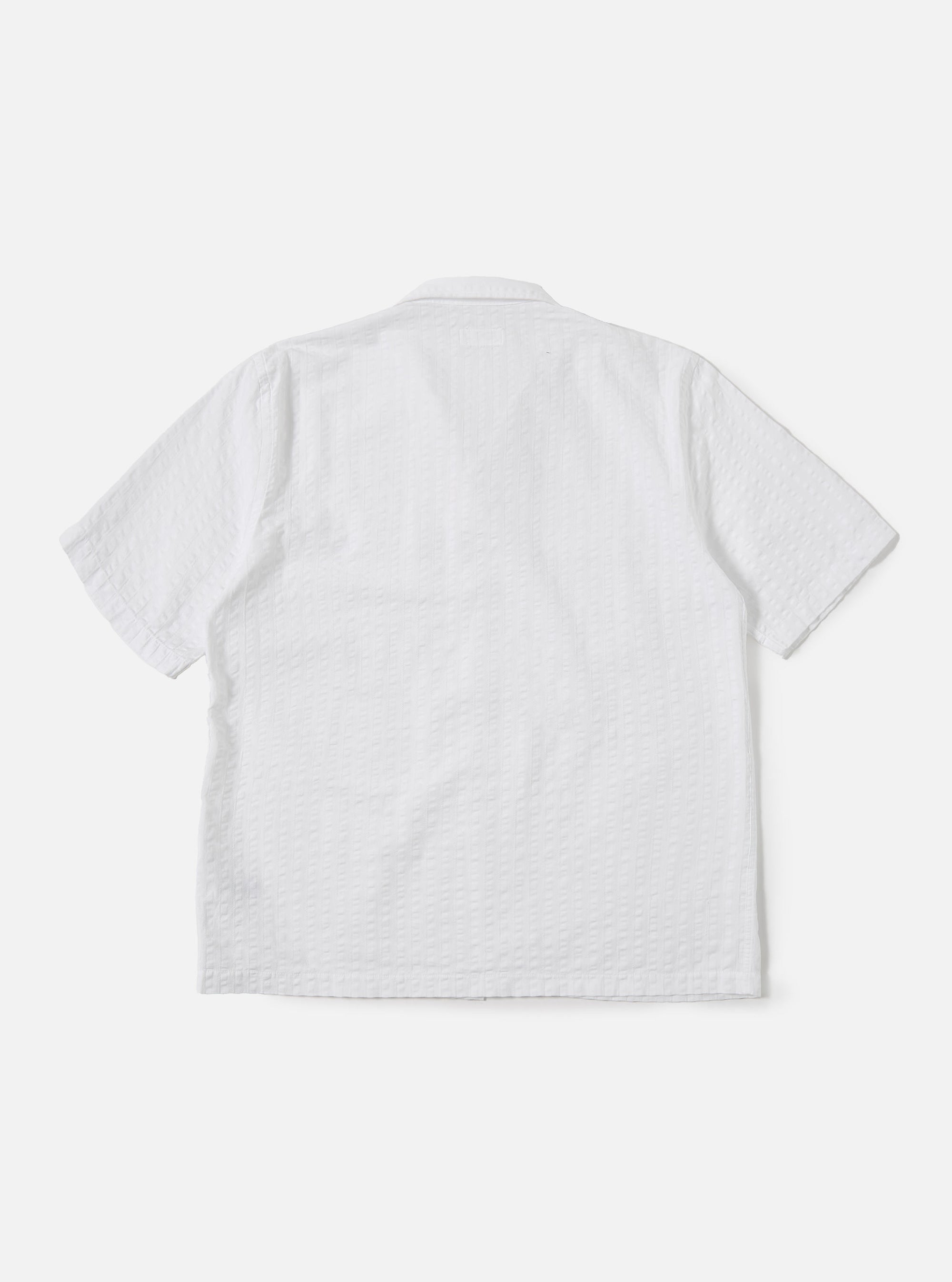 Universal Works Sal Road Shirt in White Kos Self Stripe