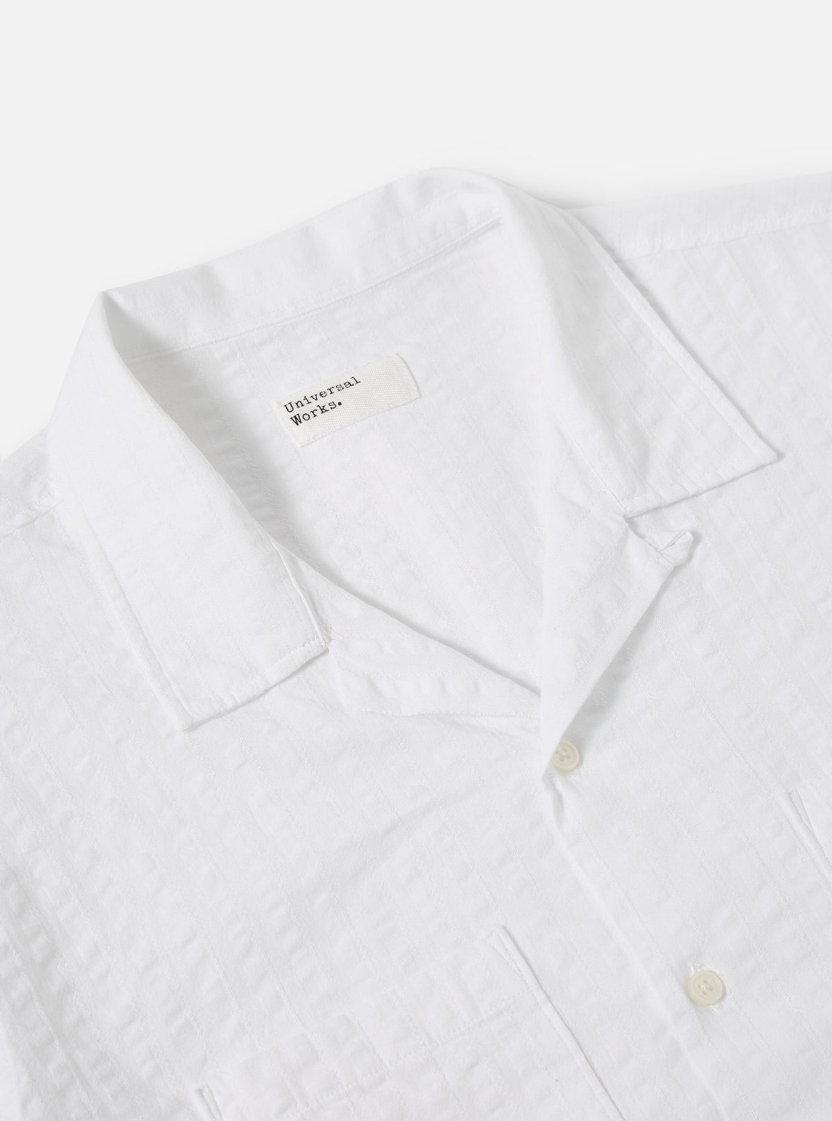 Universal Works Sal Road Shirt in White Kos Self Stripe