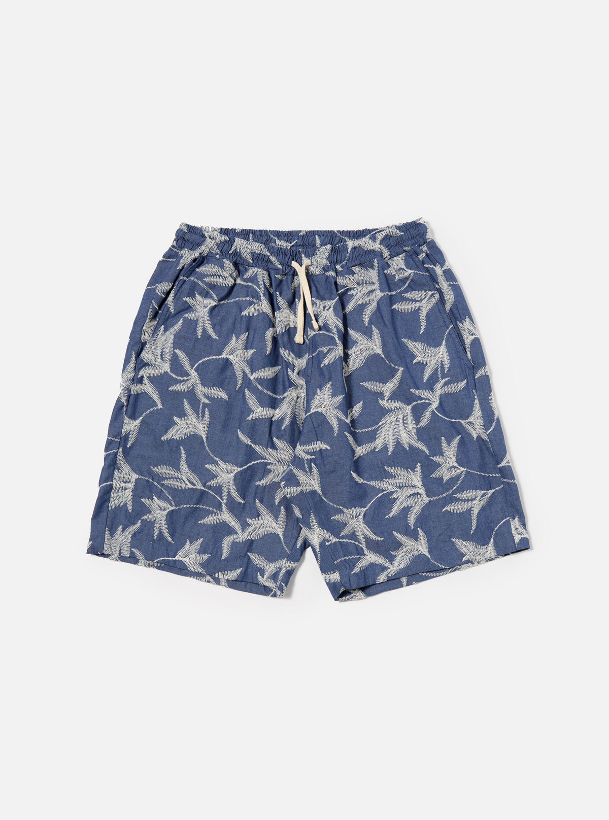 Universal Works Simple Short in Indigo Summer Jungle Cotton