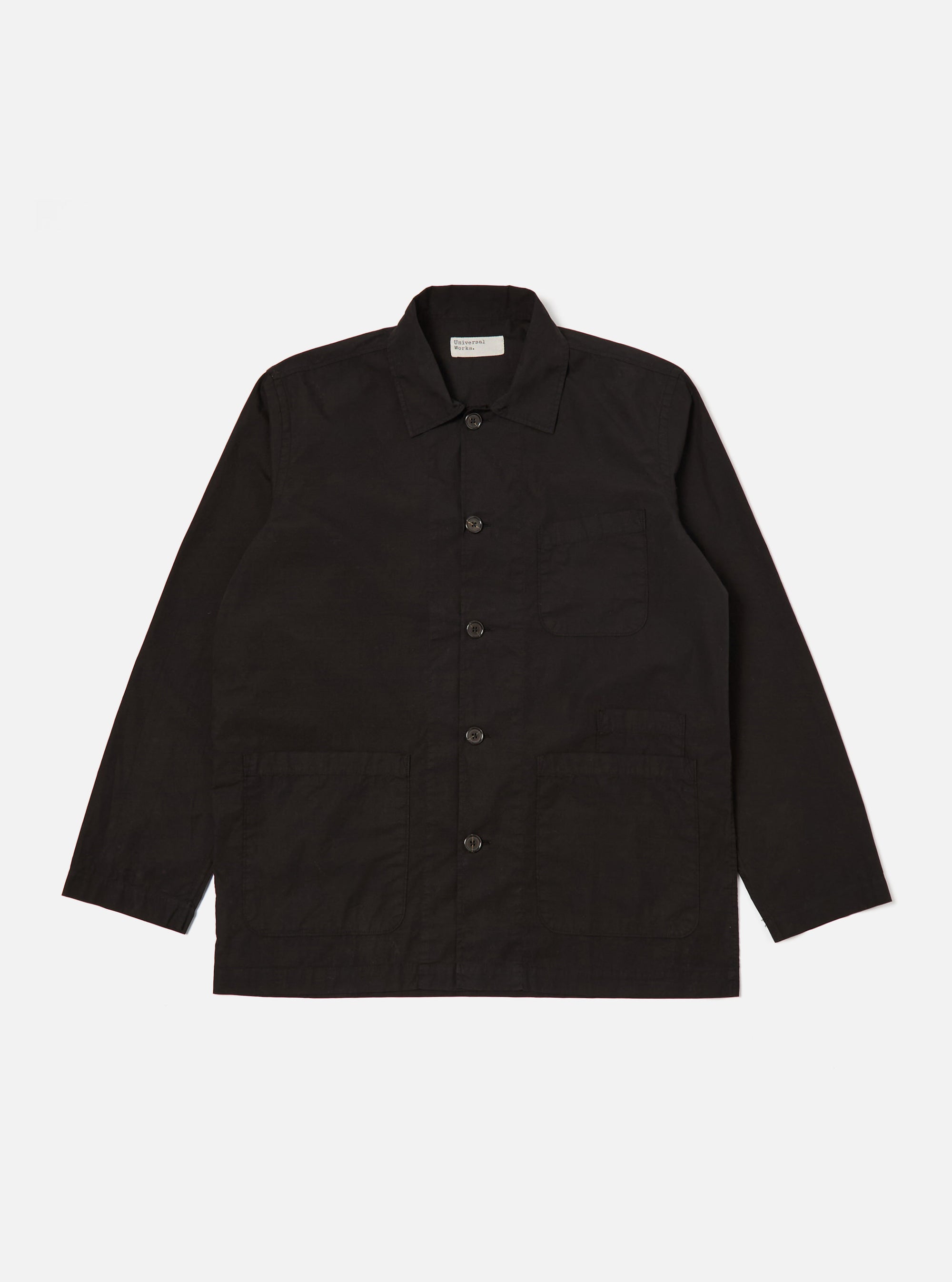 Universal Works Bakers Overshirt in Black Organic Fine Poplin