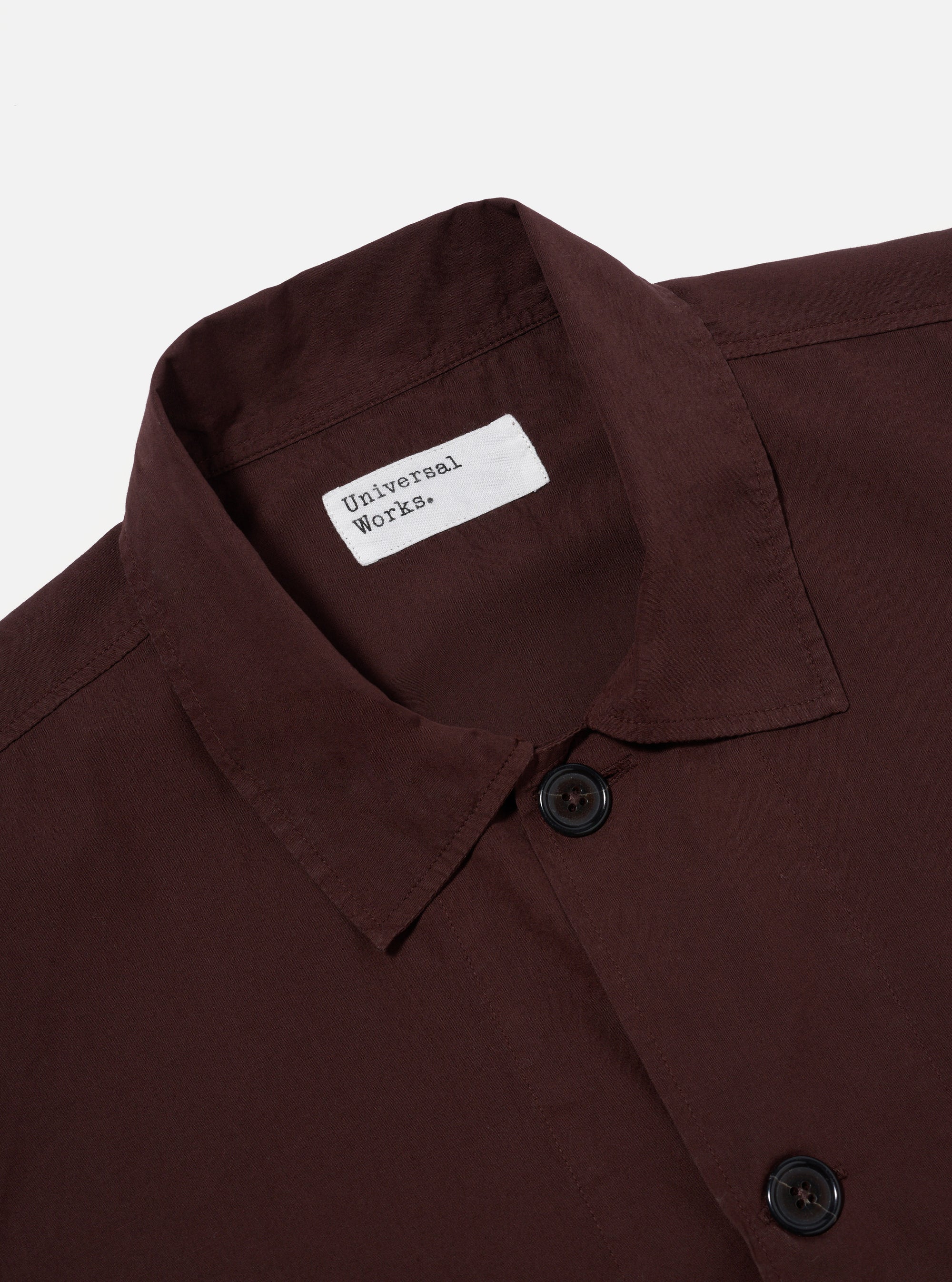 Universal Works Bakers Overshirt in Rich Brown Organic Fine Poplin