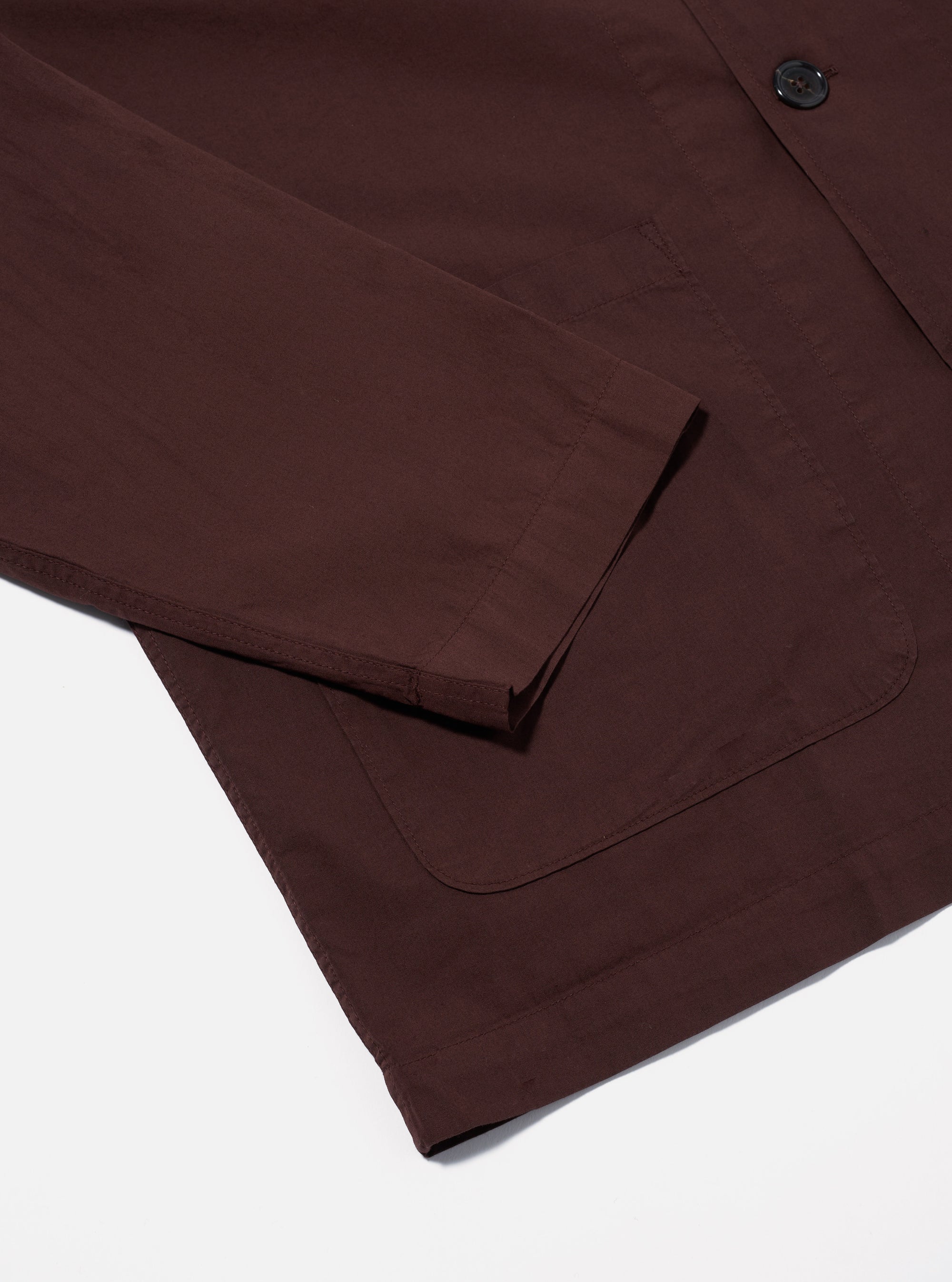 Universal Works Bakers Overshirt in Rich Brown Organic Fine Poplin