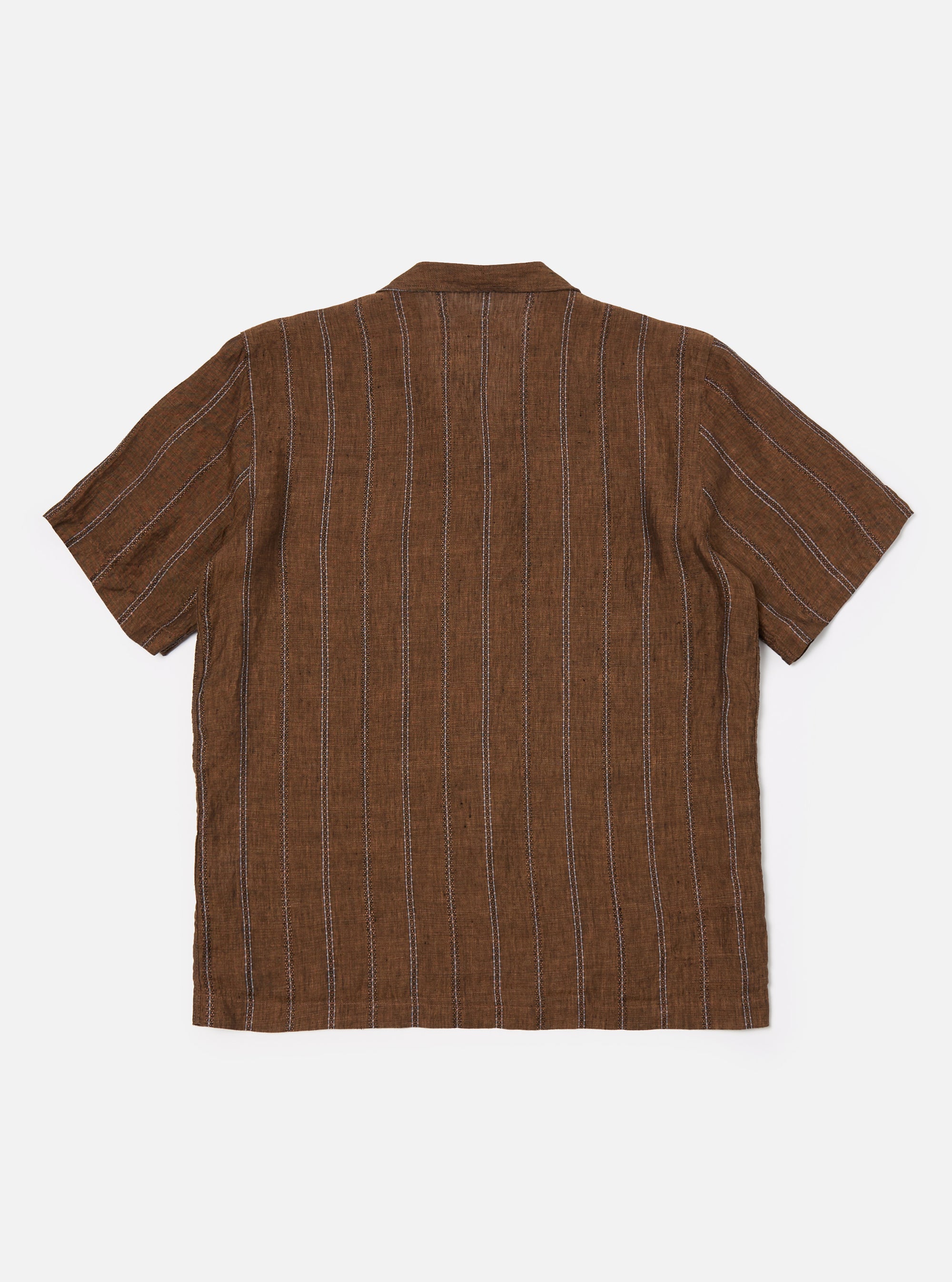 Universal Works Road Shirt in Brown Stripe Linen