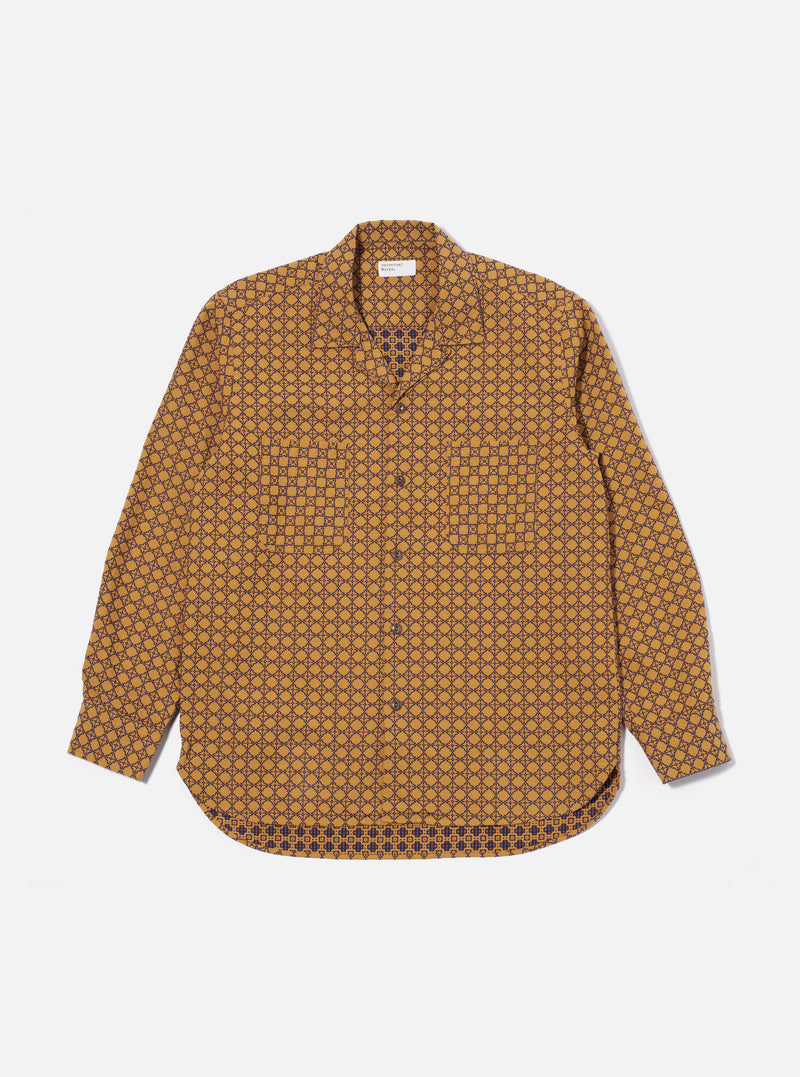 Universal Works Work Shirt in Gold/Navy Rhodes Cotton