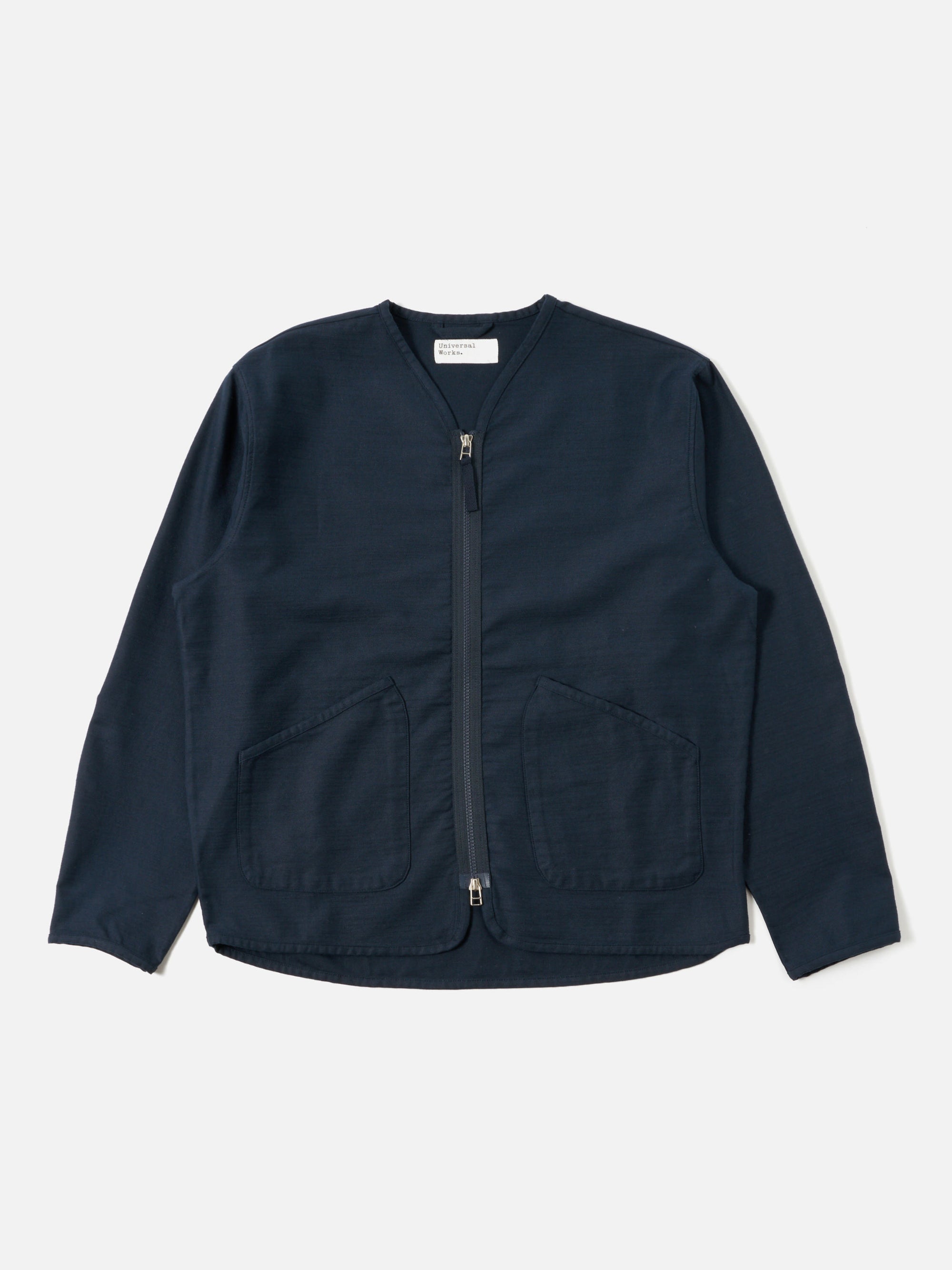 Universal Works Zip Liner Jacket in Navy Slub Sateen