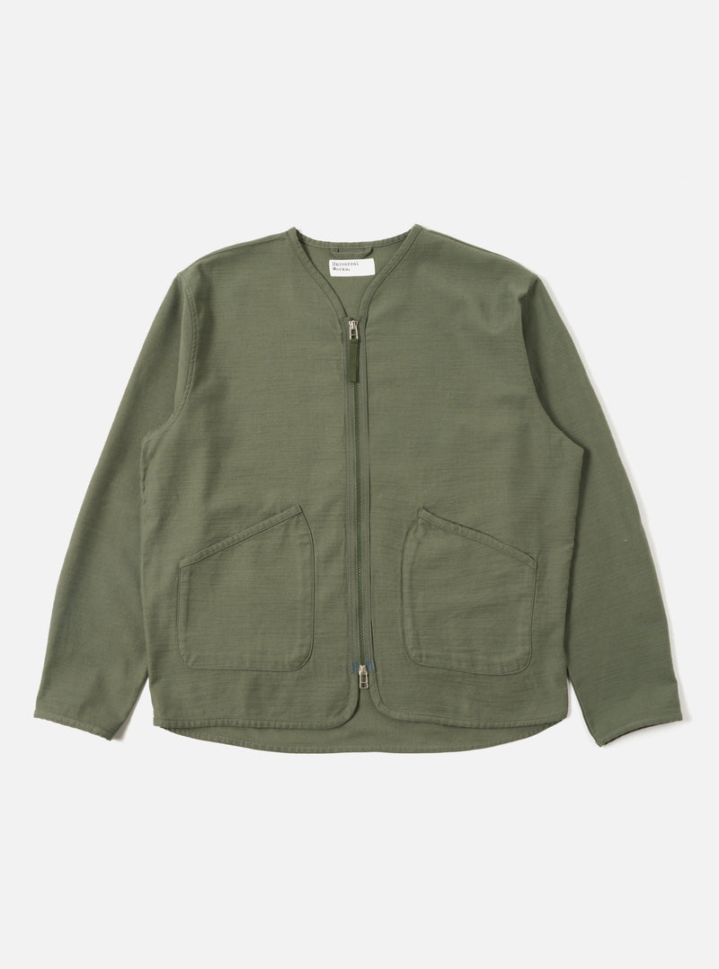 Universal Works Zip Liner Jacket in Olive Slub Sateen