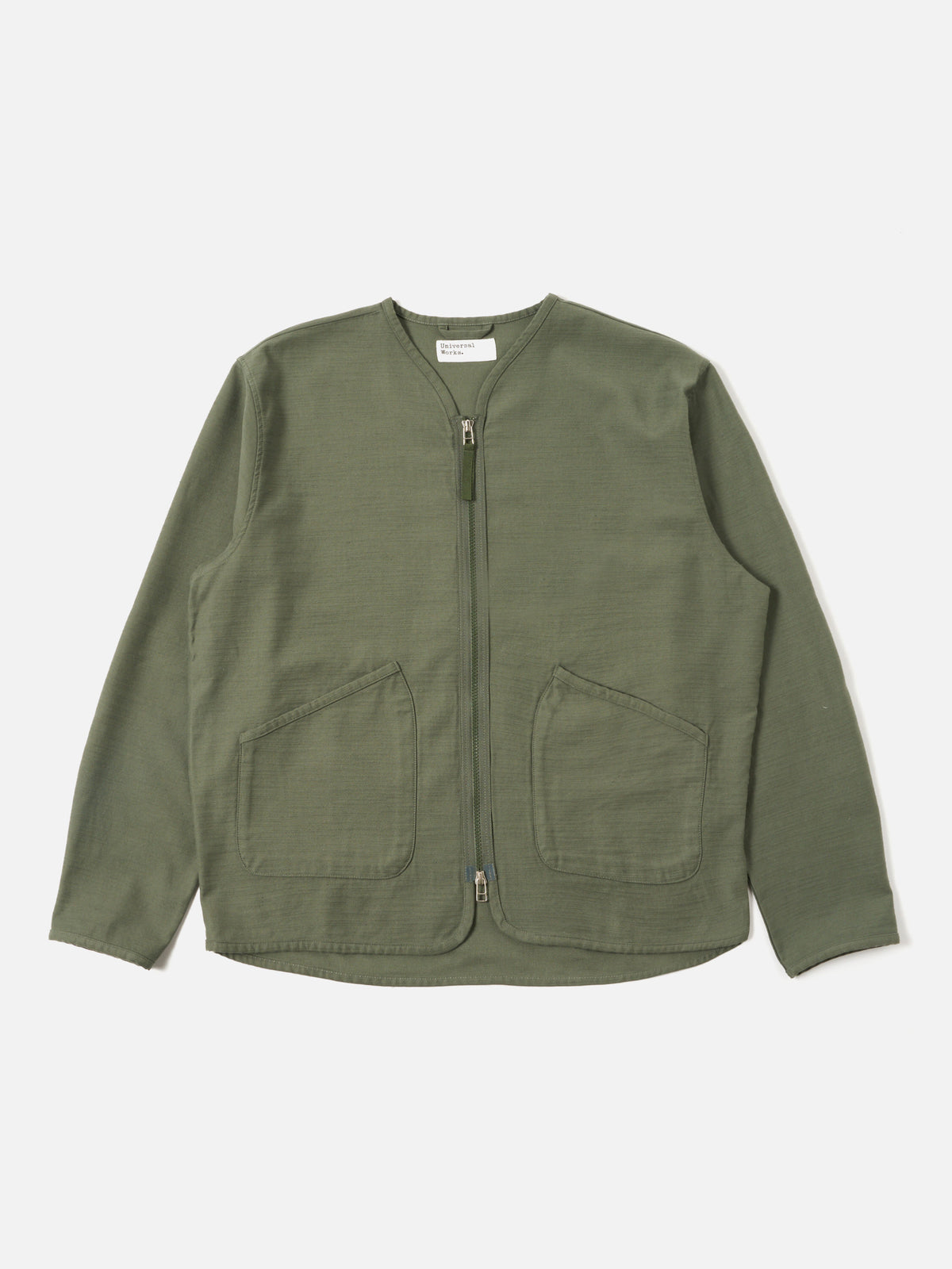 Universal Works Zip Liner Jacket in Olive Slub Sateen