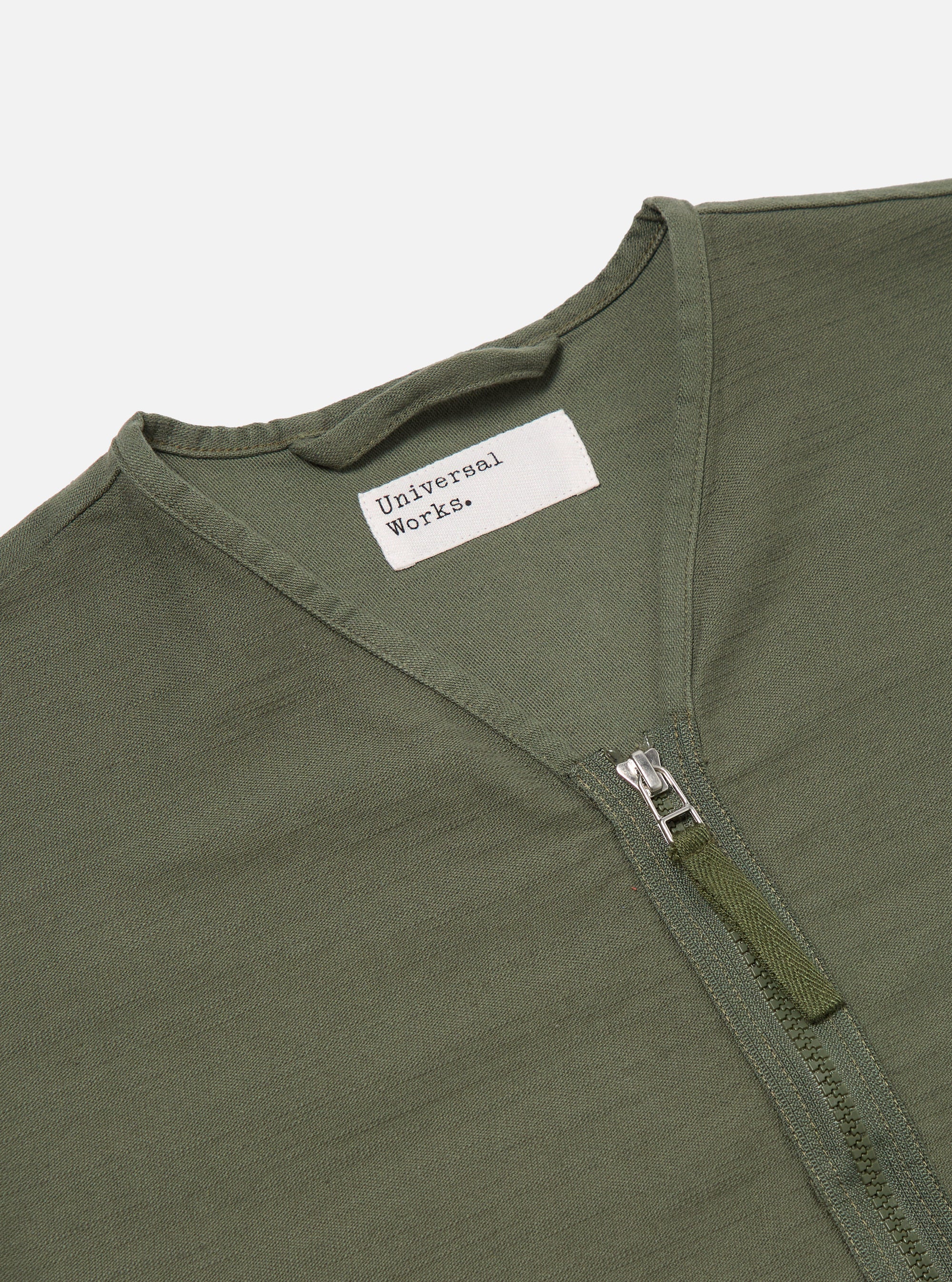 Universal Works Zip Liner Jacket in Olive Slub Sateen