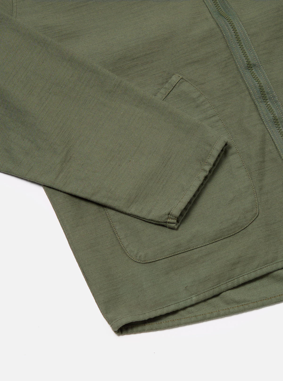 Universal Works Zip Liner Jacket in Olive Slub Sateen