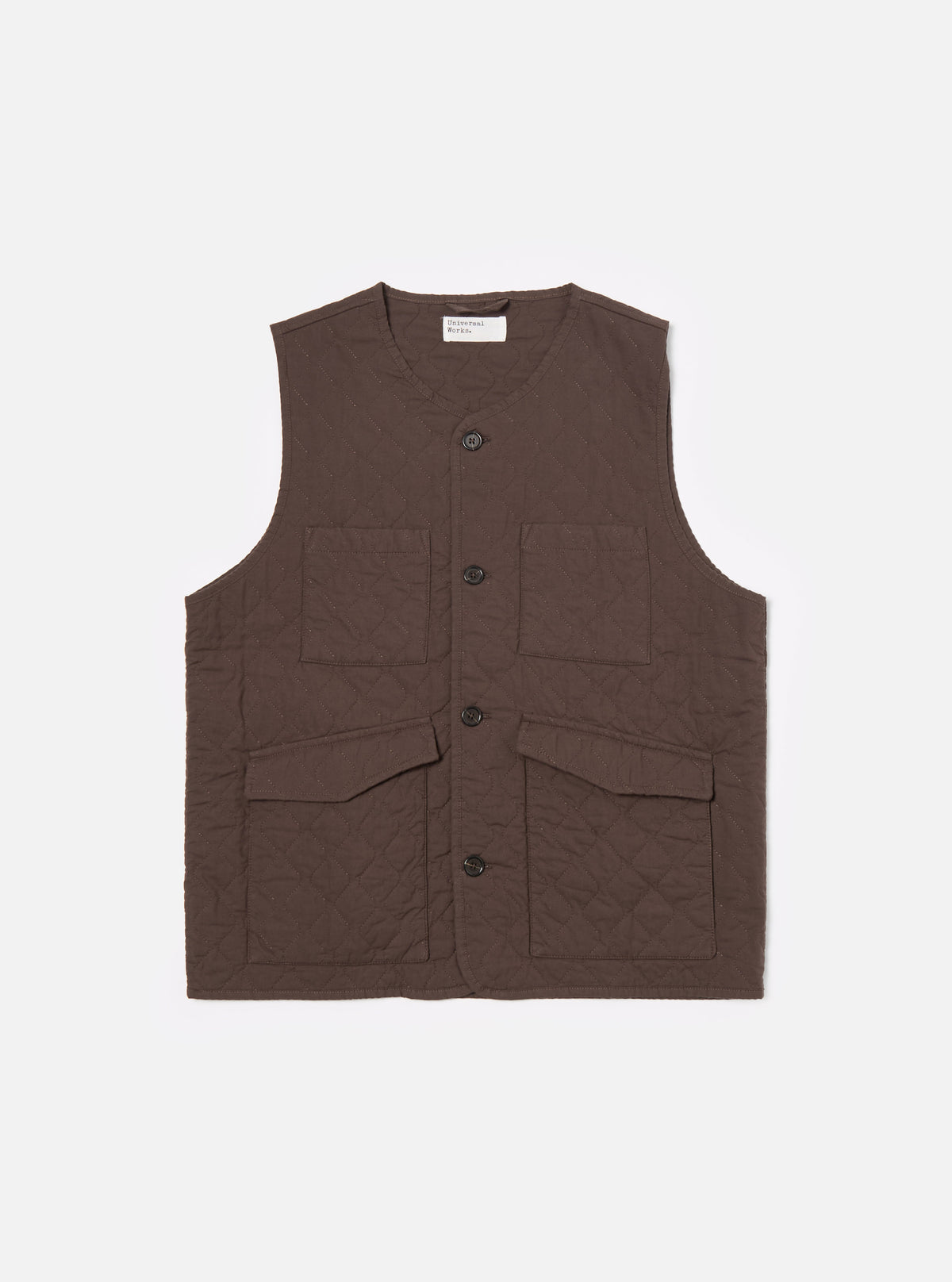 Universal Works 4 Pocket Gilet in Brown Quilt Cotton