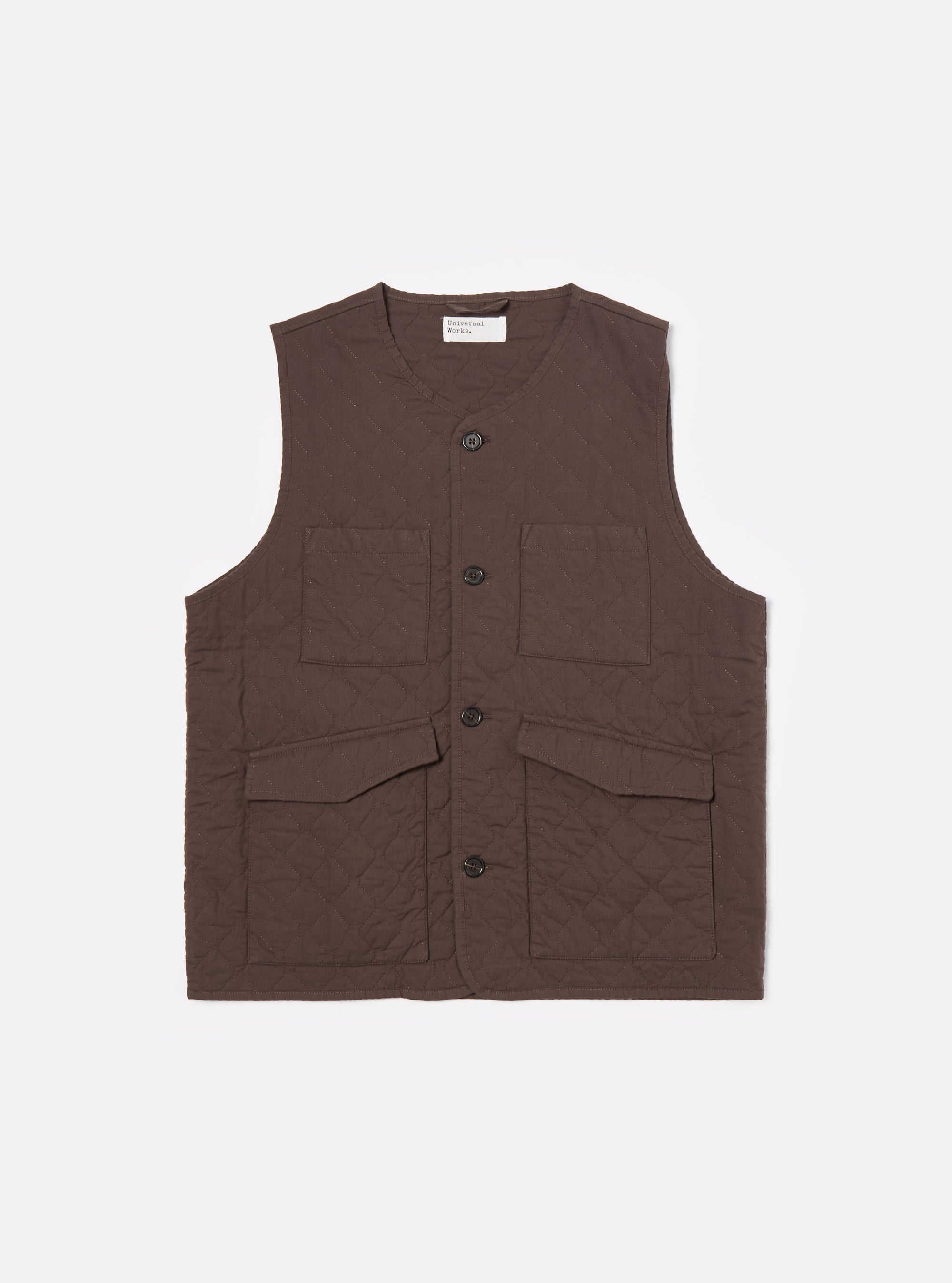 Universal Works 4 Pocket Gilet in Brown Quilt Cotton