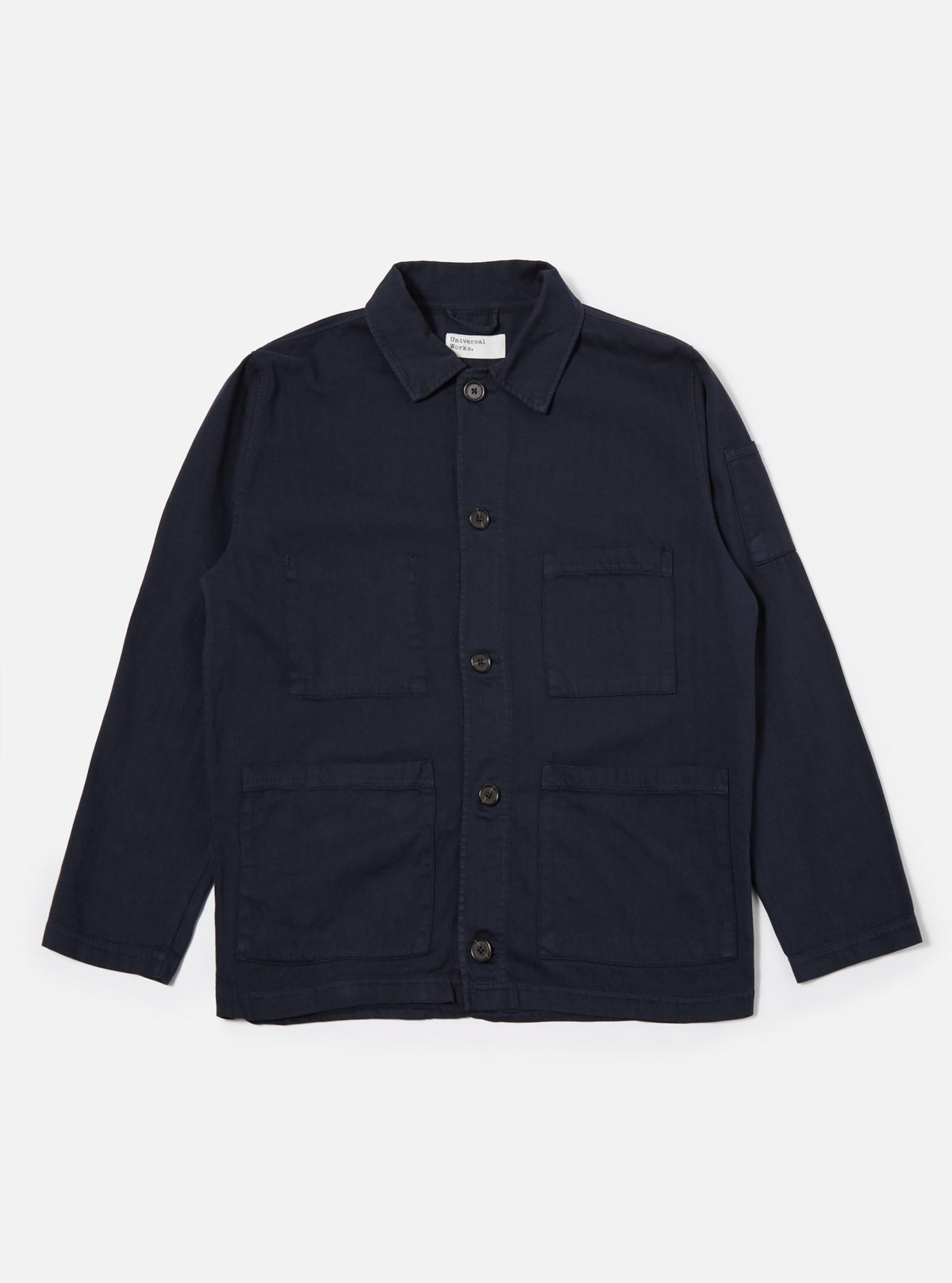 Universal Works Coverall Jacket in Dark Navy Herringbone Cotton