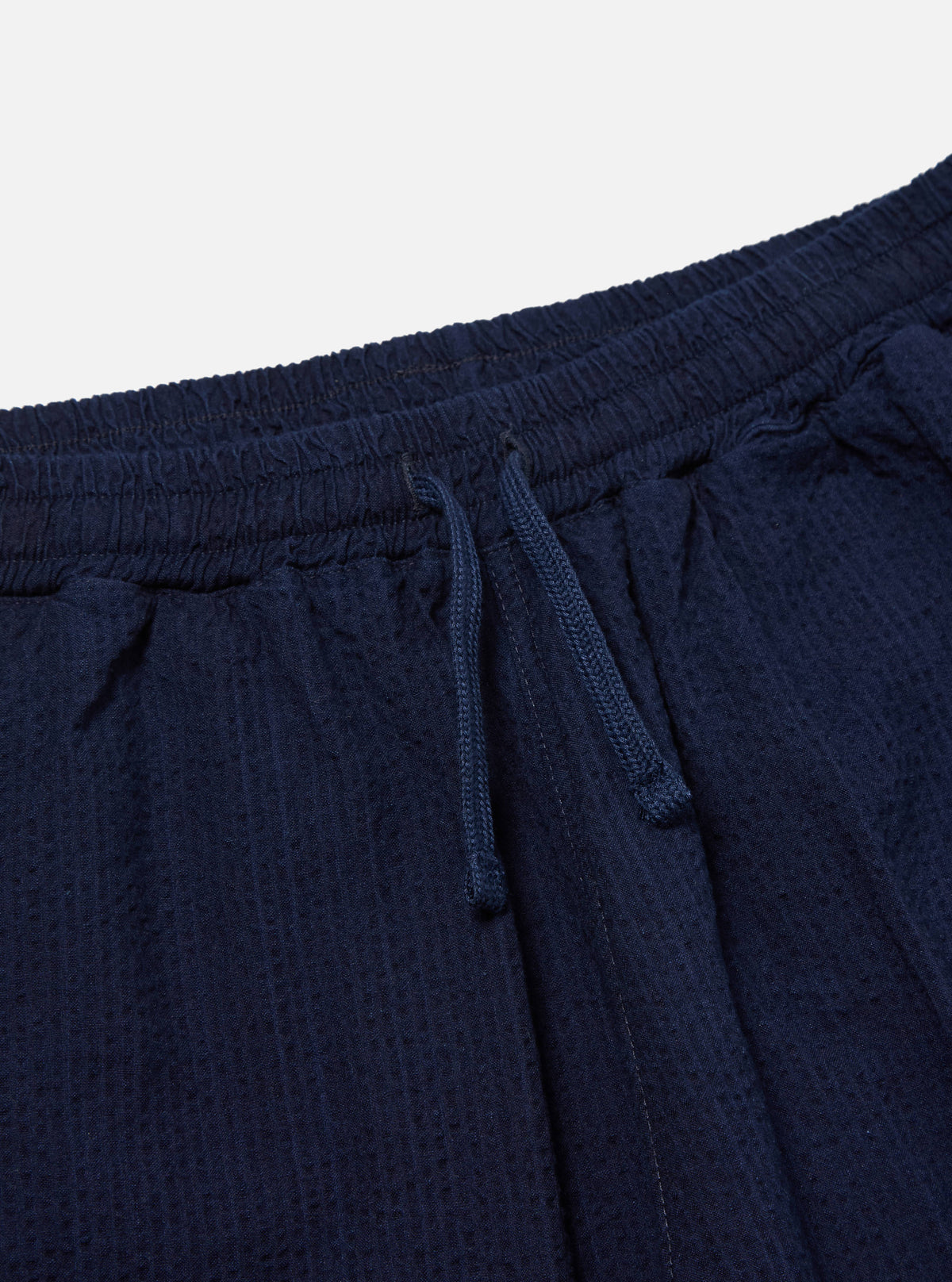 Universal Works Simple Short in Washed Indigo Seersucker