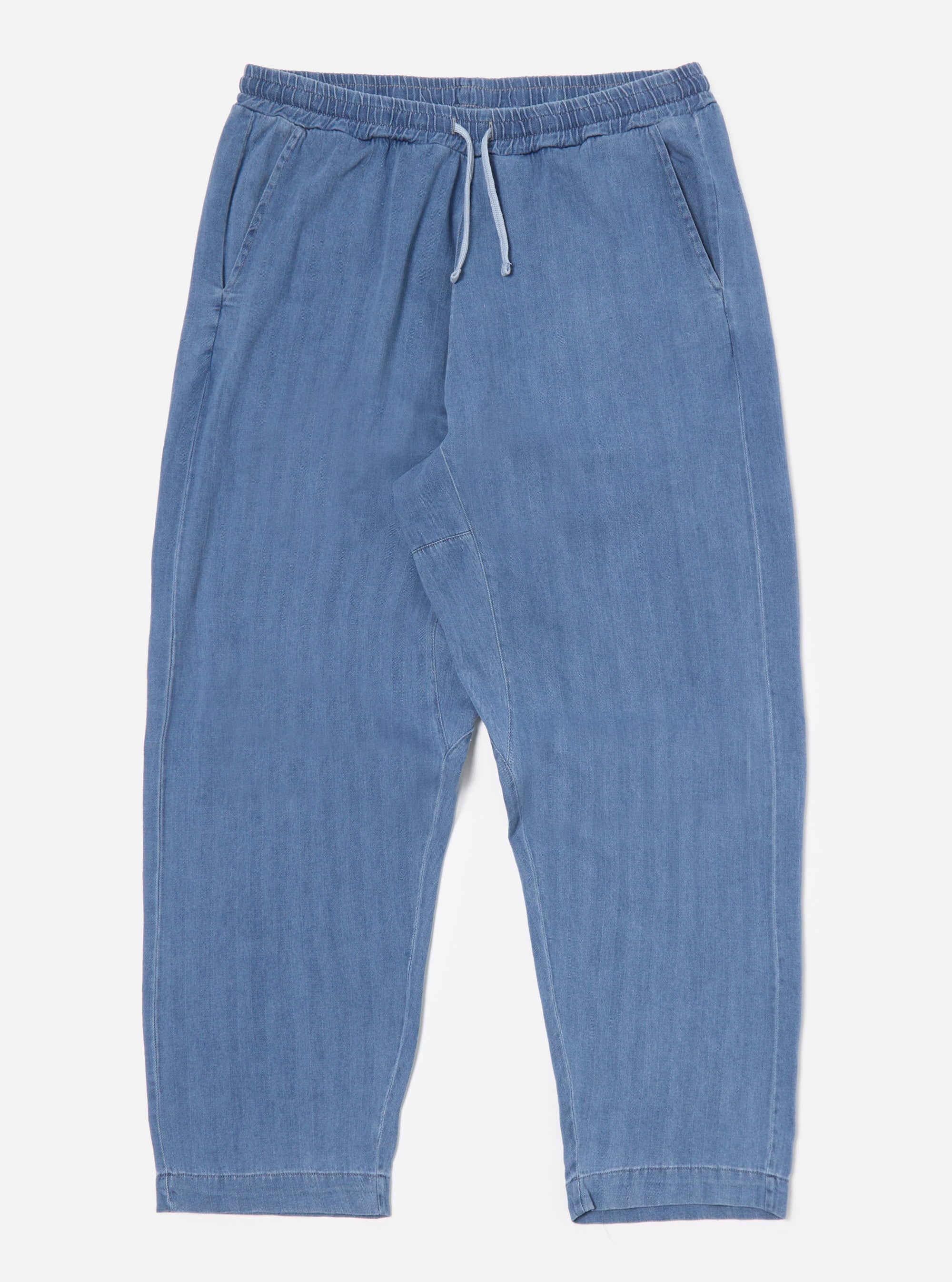 Universal Works Braga Pant in Washed Indigo Herringbone Denim