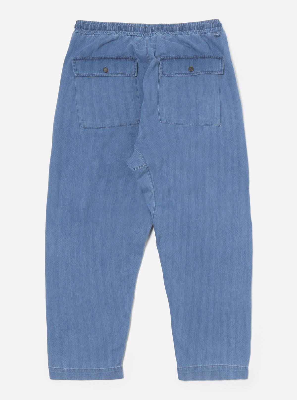 Universal Works Braga Pant in Washed Indigo Herringbone Denim