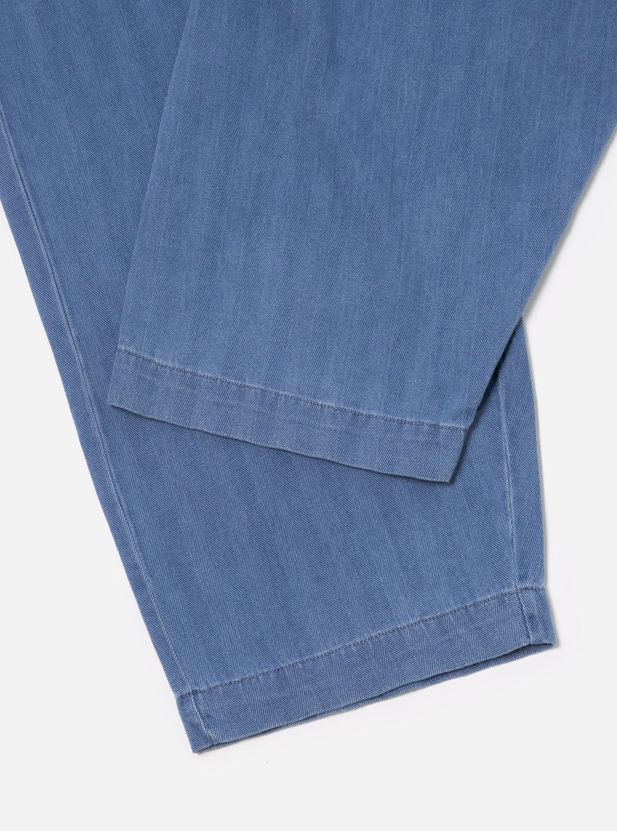 Universal Works Braga Pant in Washed Indigo Herringbone Denim