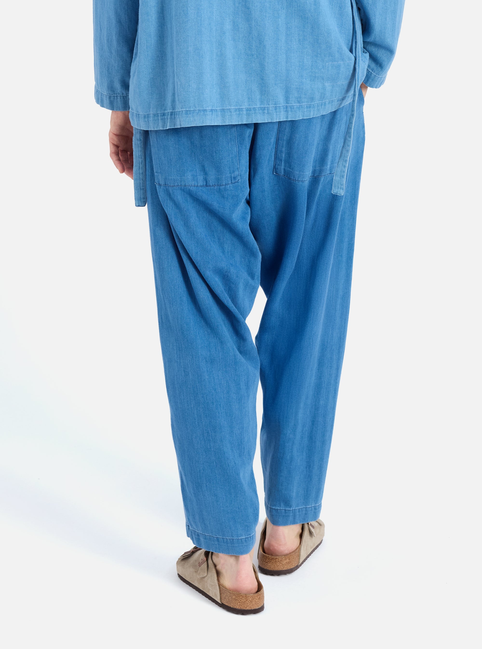 Universal Works Braga Pant in Washed Indigo Herringbone Denim