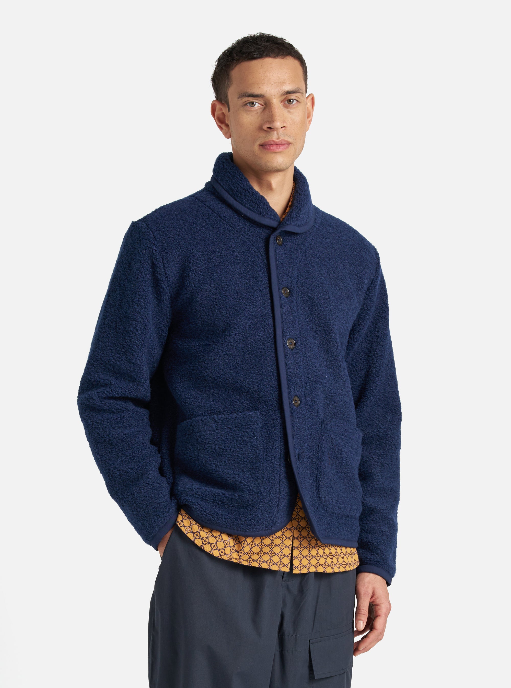 Universal Works Lancaster Jacket in Navy Alvar Fleece