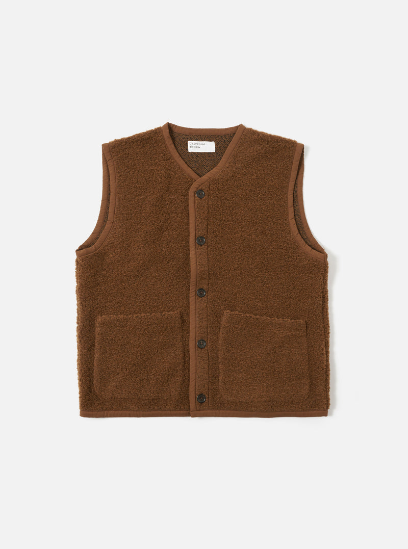 Universal Works Lancaster Gilet in Brown Alvar Fleece