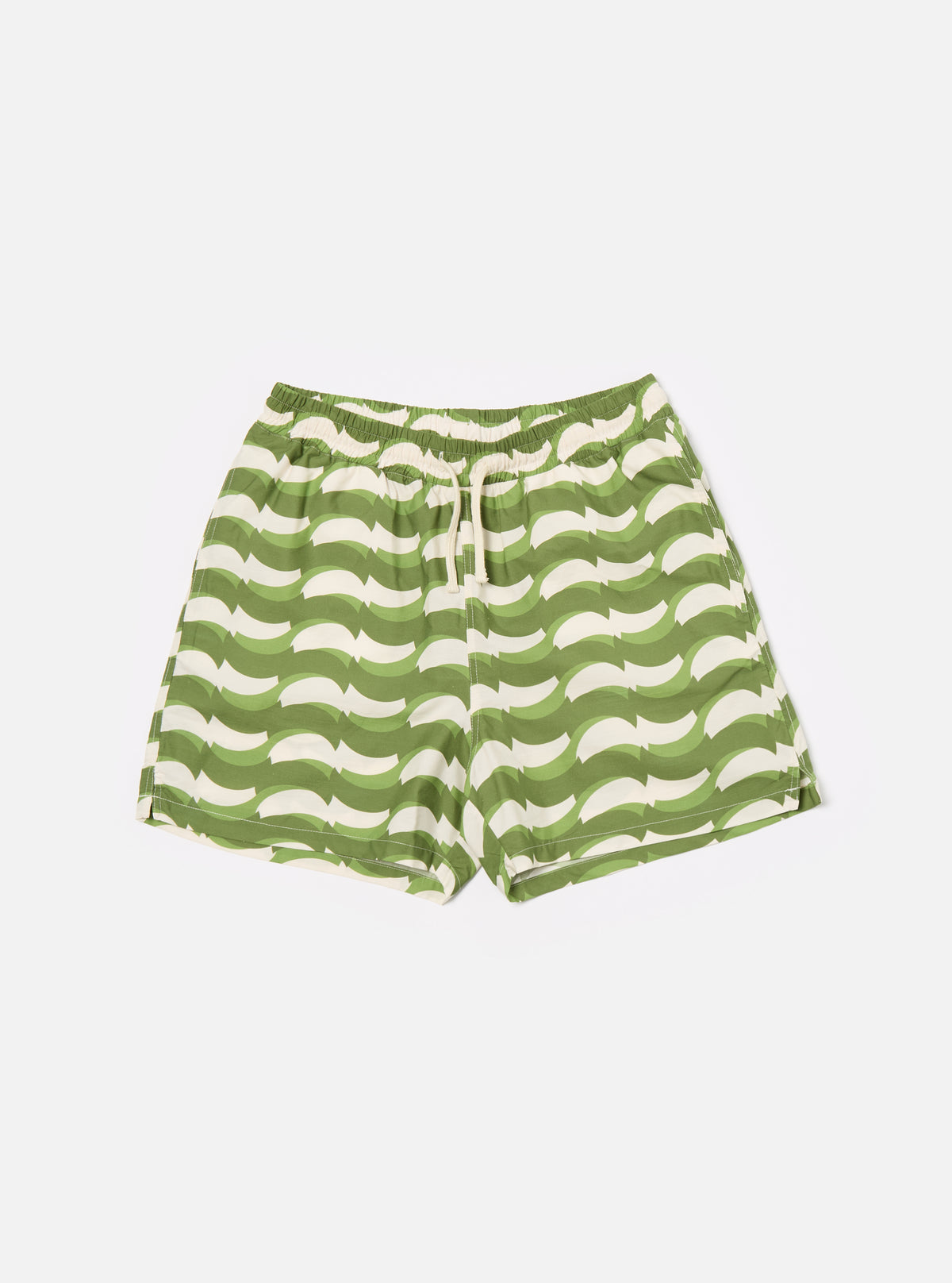 Universal Works Action Short in Green Geo Wave Print Cotton