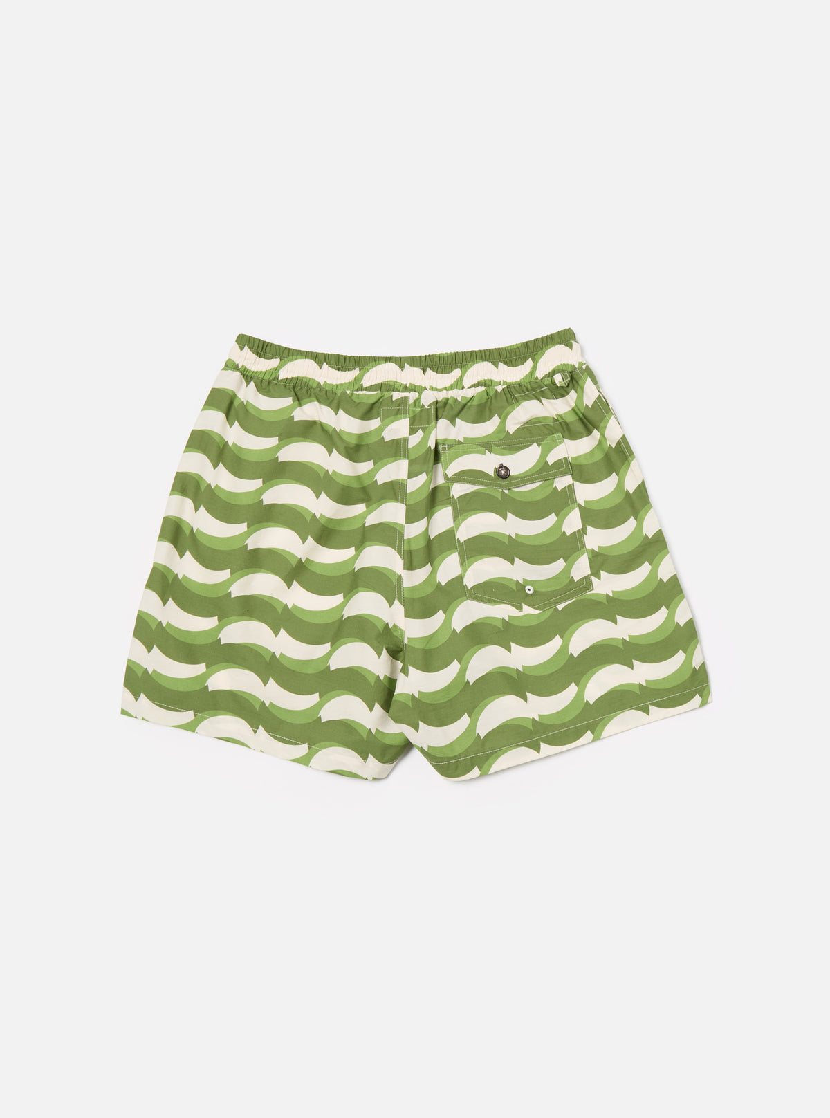 Universal Works Action Short in Green Geo Wave Print Cotton