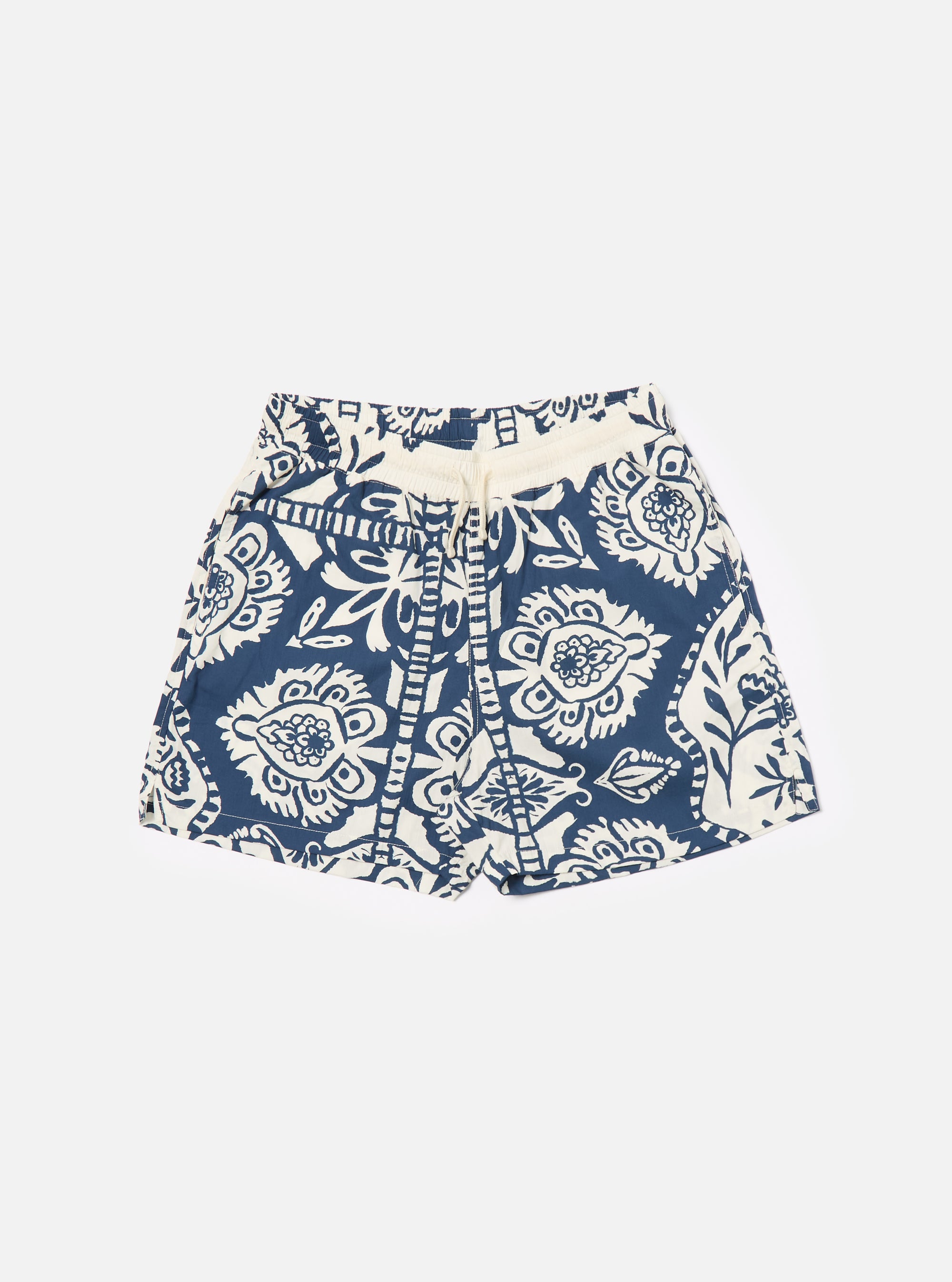 Universal Works Action Short in Navy Island Print Cotton