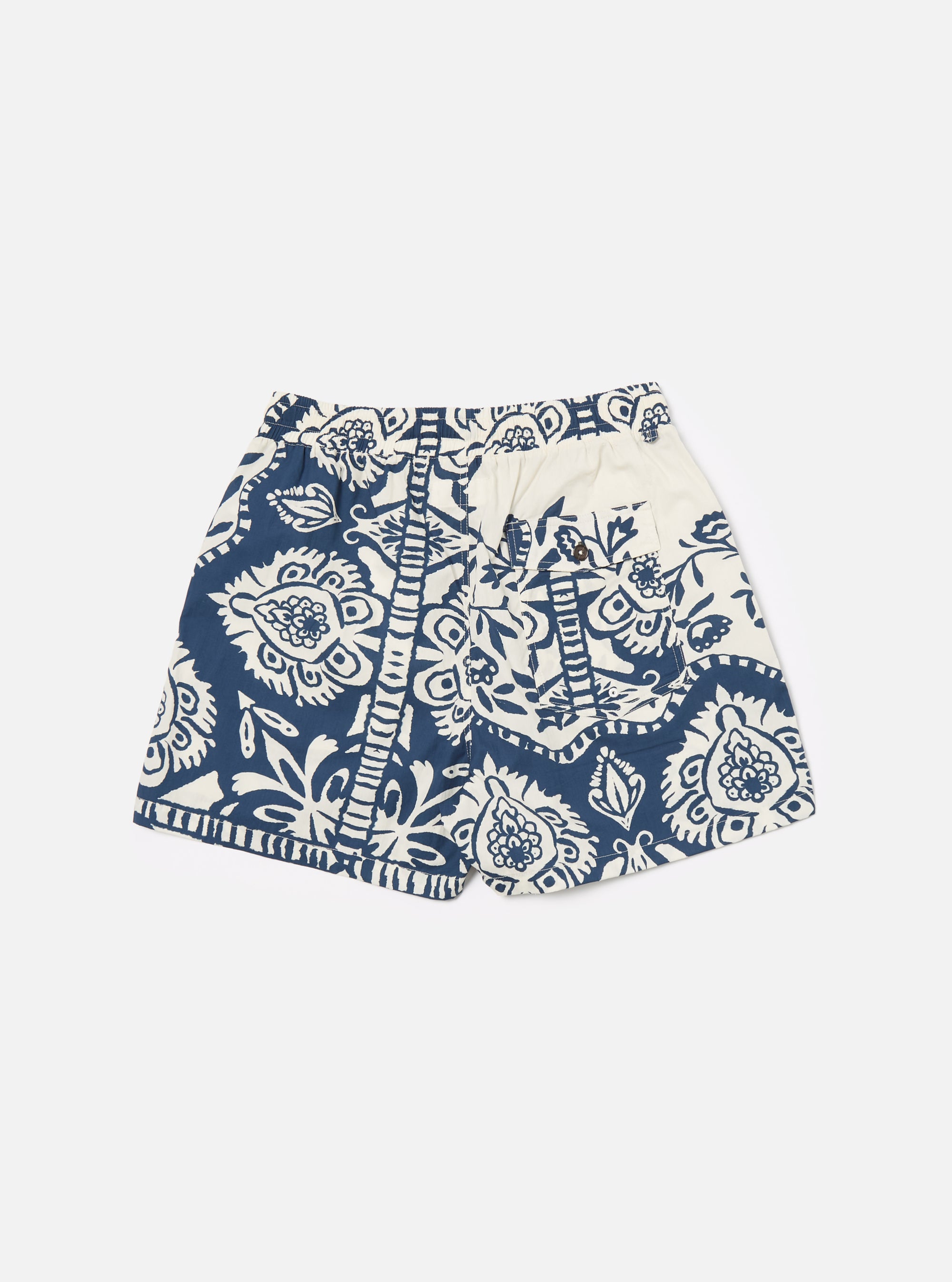 Universal Works Action Short in Navy Island Print Cotton