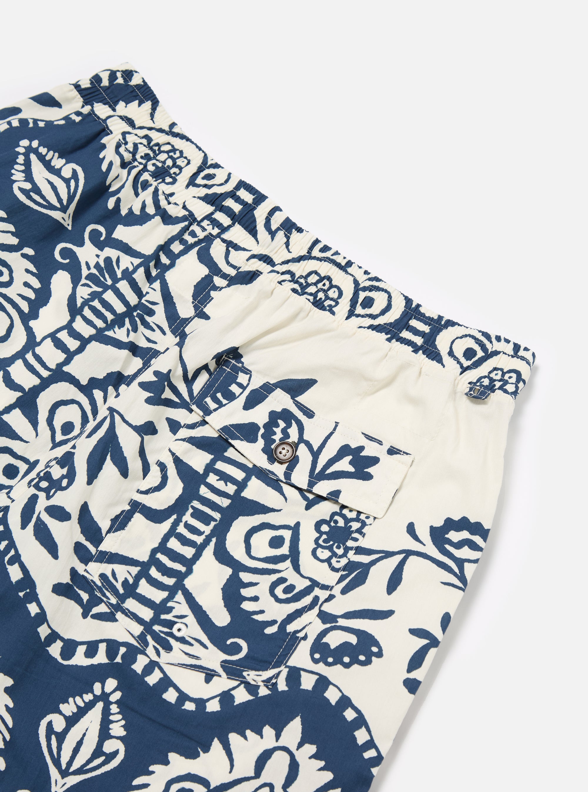 Universal Works Action Short in Navy Island Print Cotton