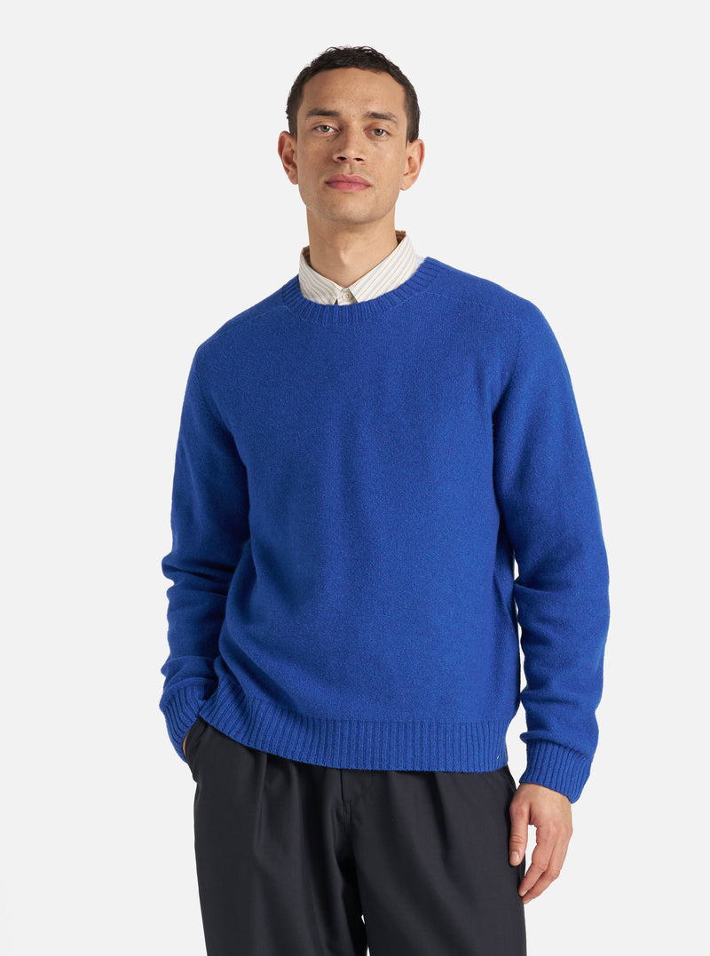 Universal Works Seamless Crew in Bold Blue Coast Knit