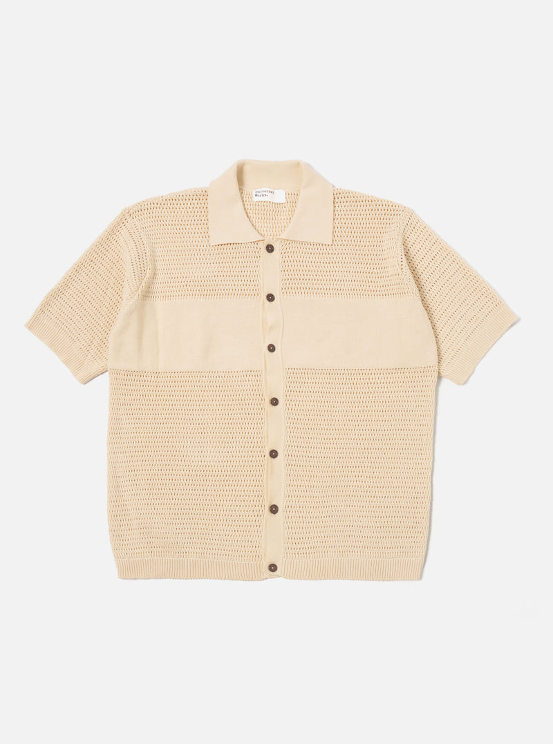 Universal Works S/S Knit Shirt in Ecru Open Knit