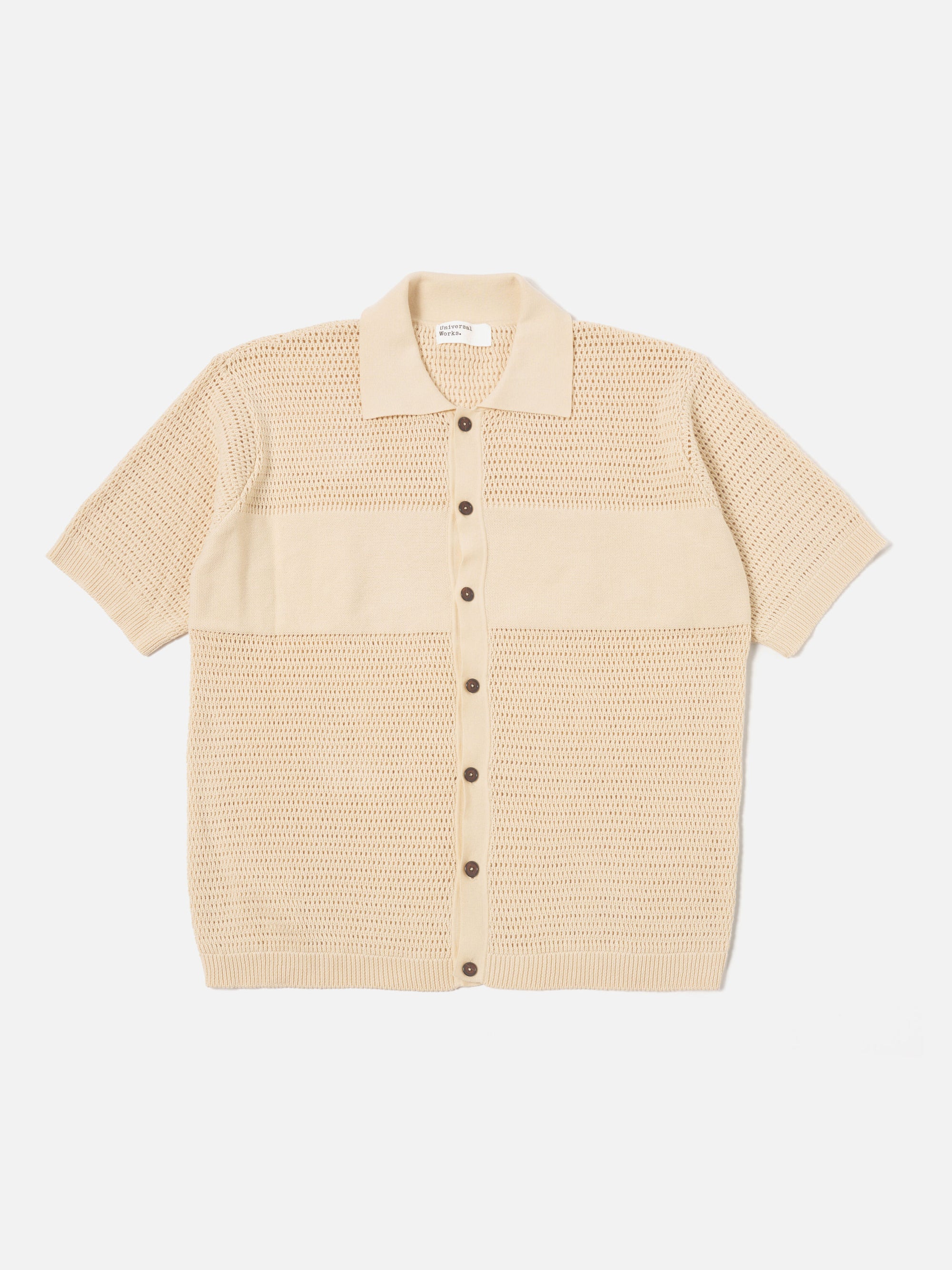 Universal Works S/S Knit Shirt in Ecru Open Knit