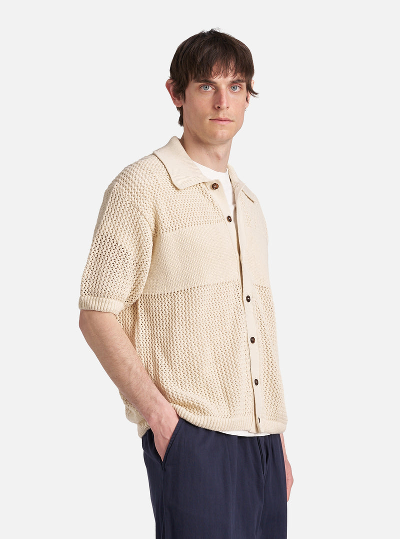 Ecru Open Knit S/S Knit Shirt