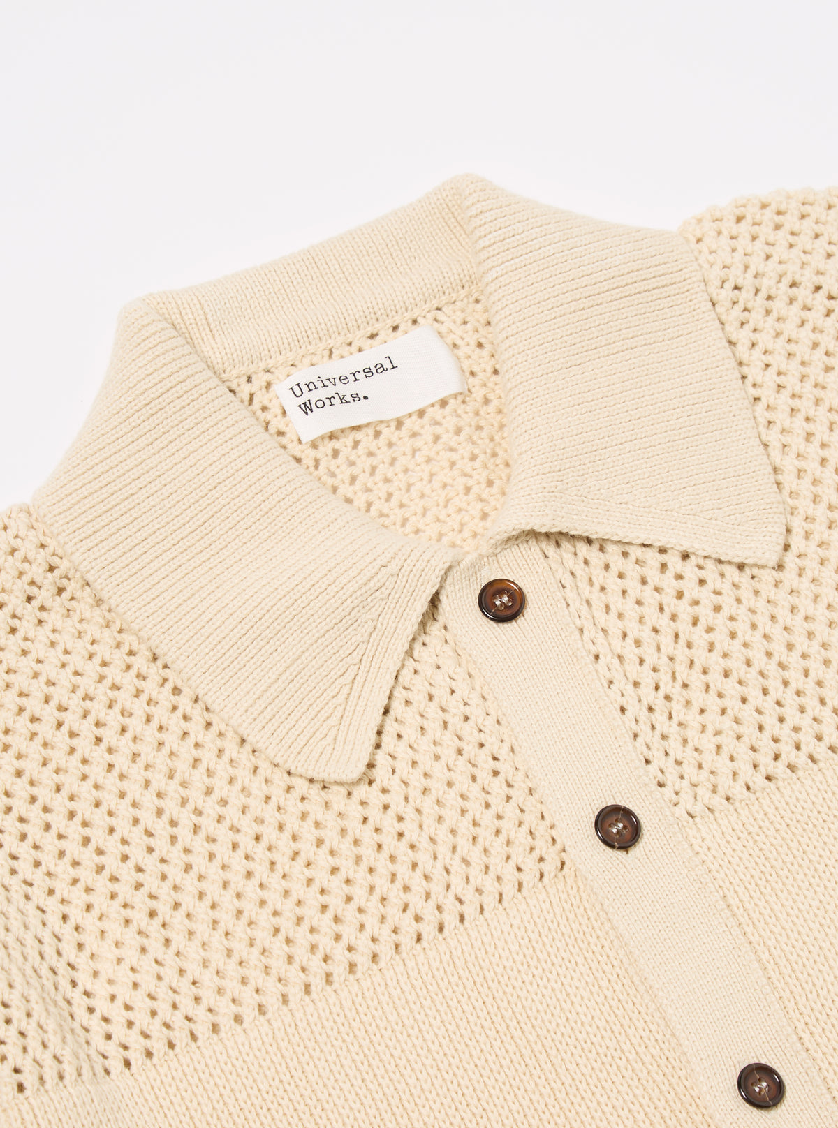 Universal Works S/S Knit Shirt in Ecru Open Knit