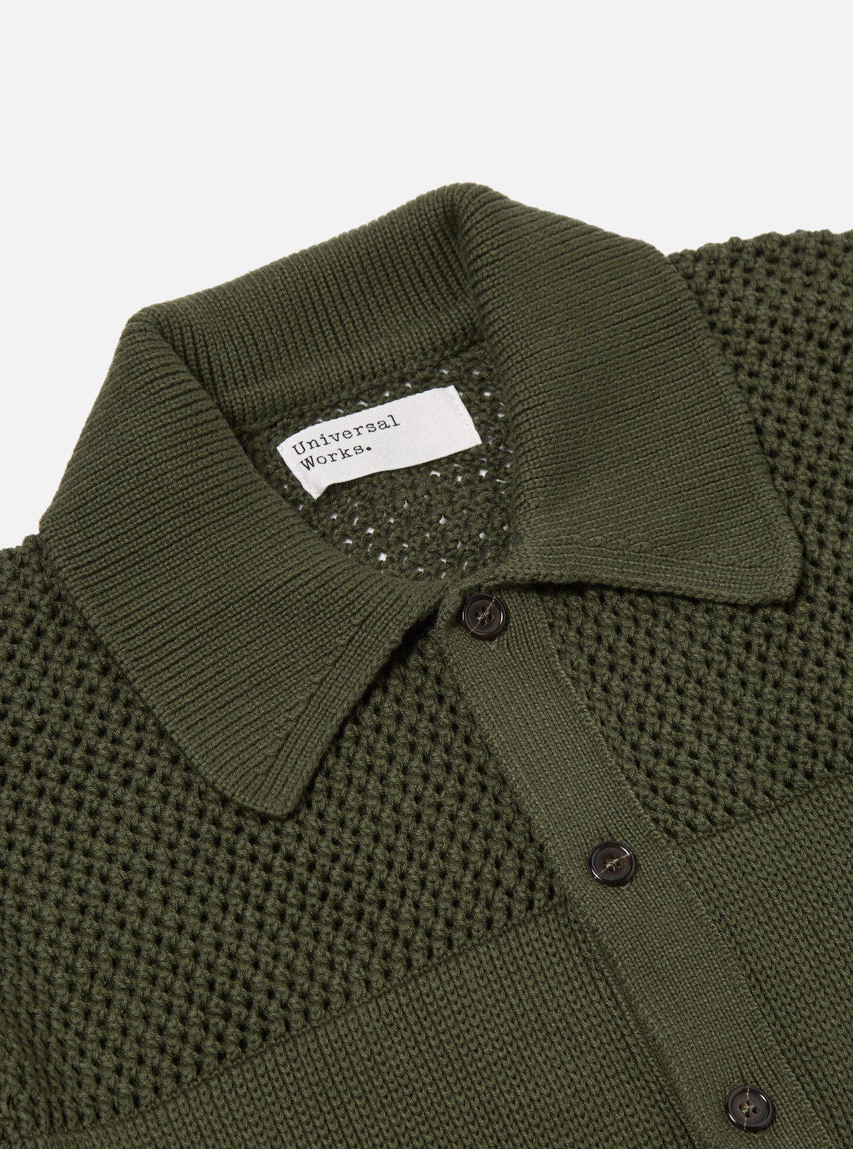 Universal Works S/S Knit Shirt in Olive Open Knit