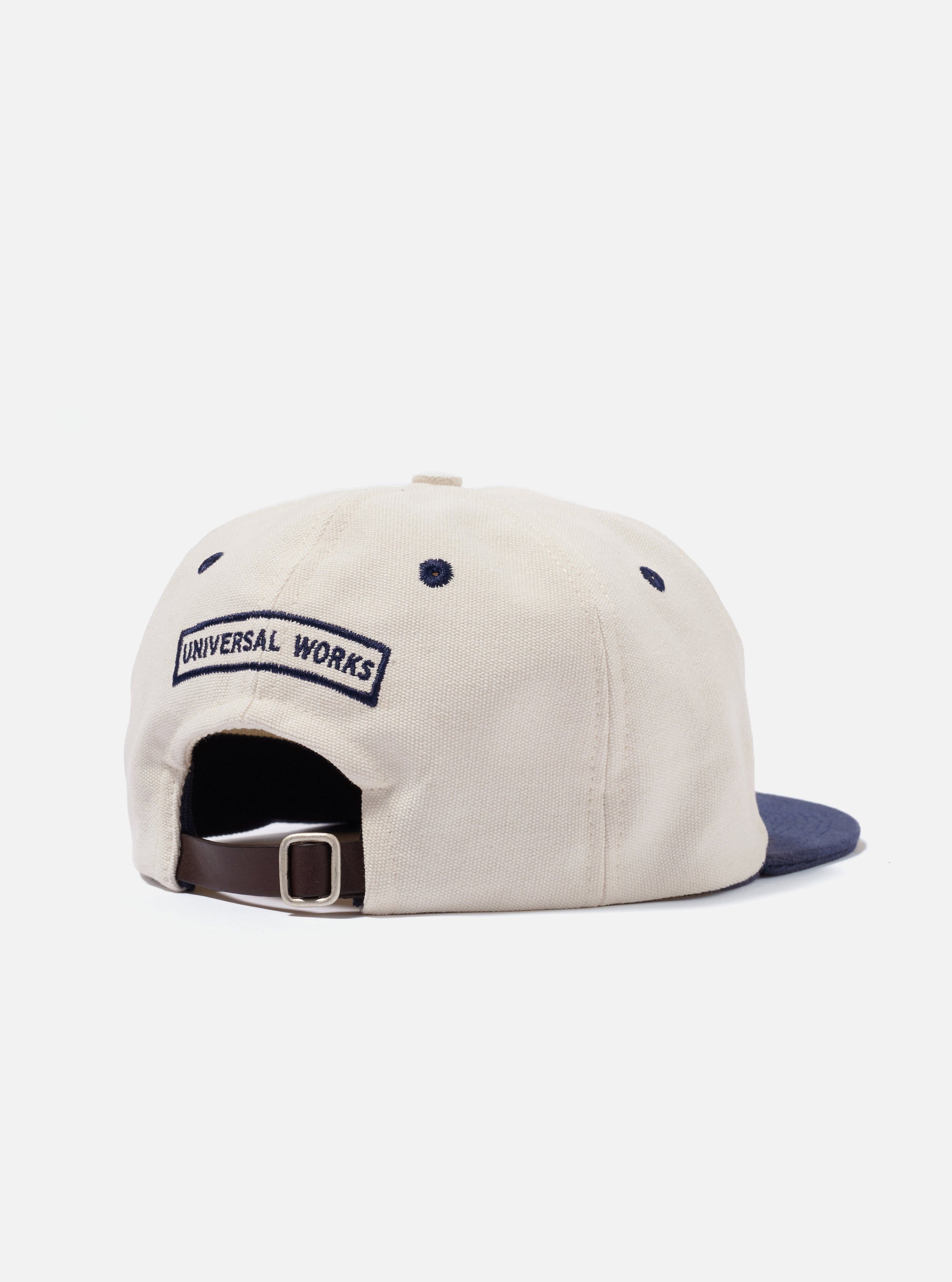 Universal Works Baseball Hat in Ecru/Navy Canvas